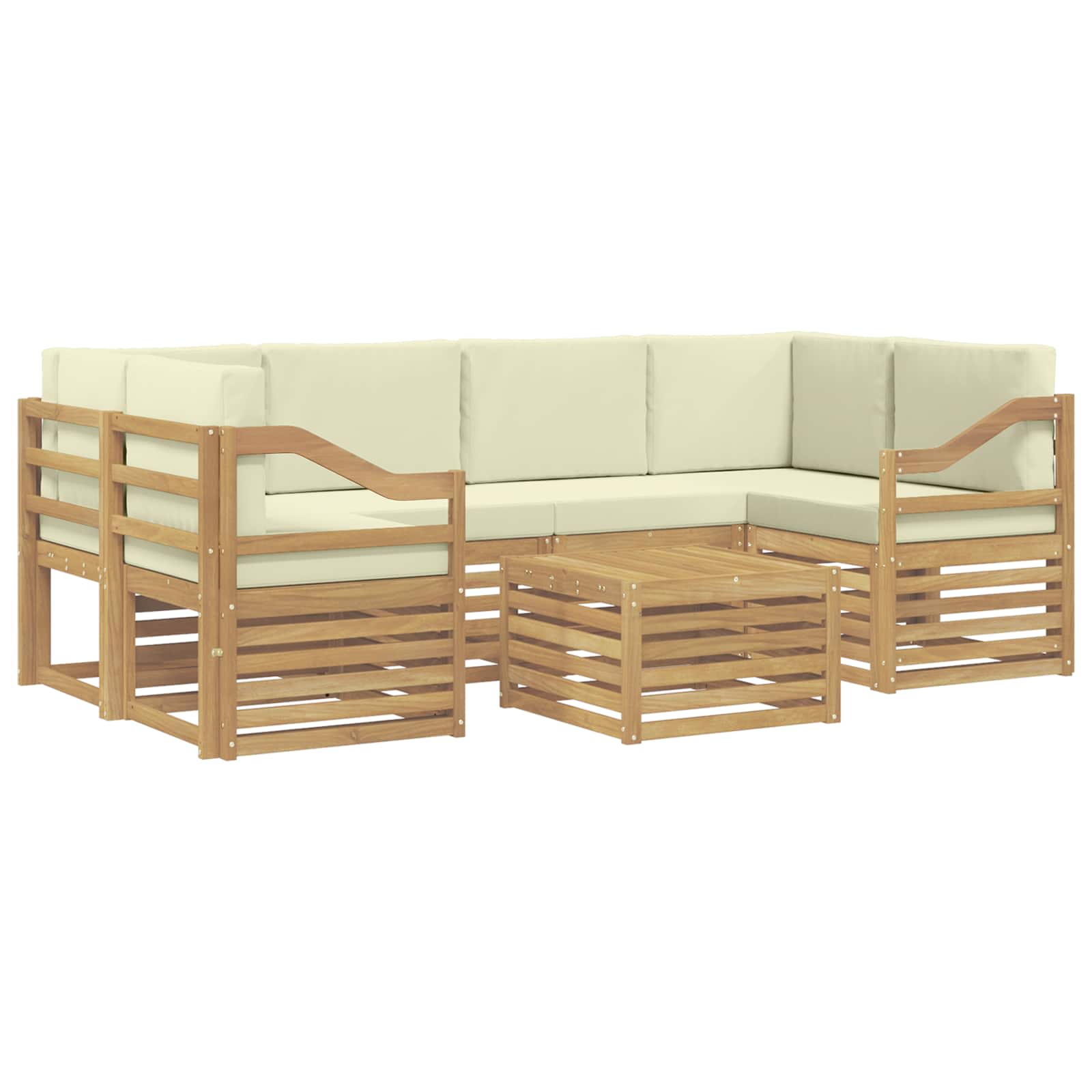 vidaXL Buiten bankenset 7 st 6-zits Wit en crèmekleurig Polyester, foto 3