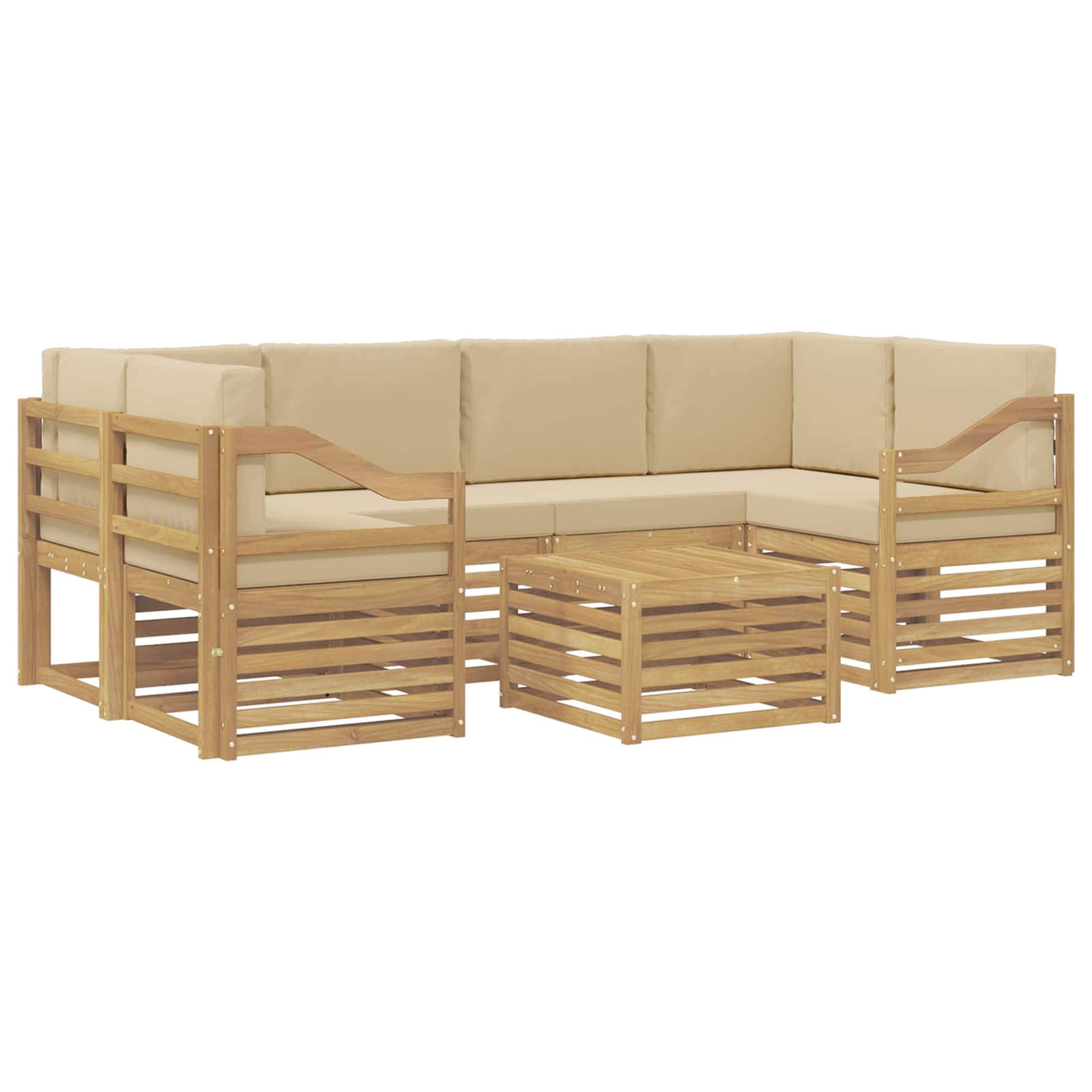 vidaXL Buiten bankenset 7 st 6-zits Wit en Beige Polyester, foto 3