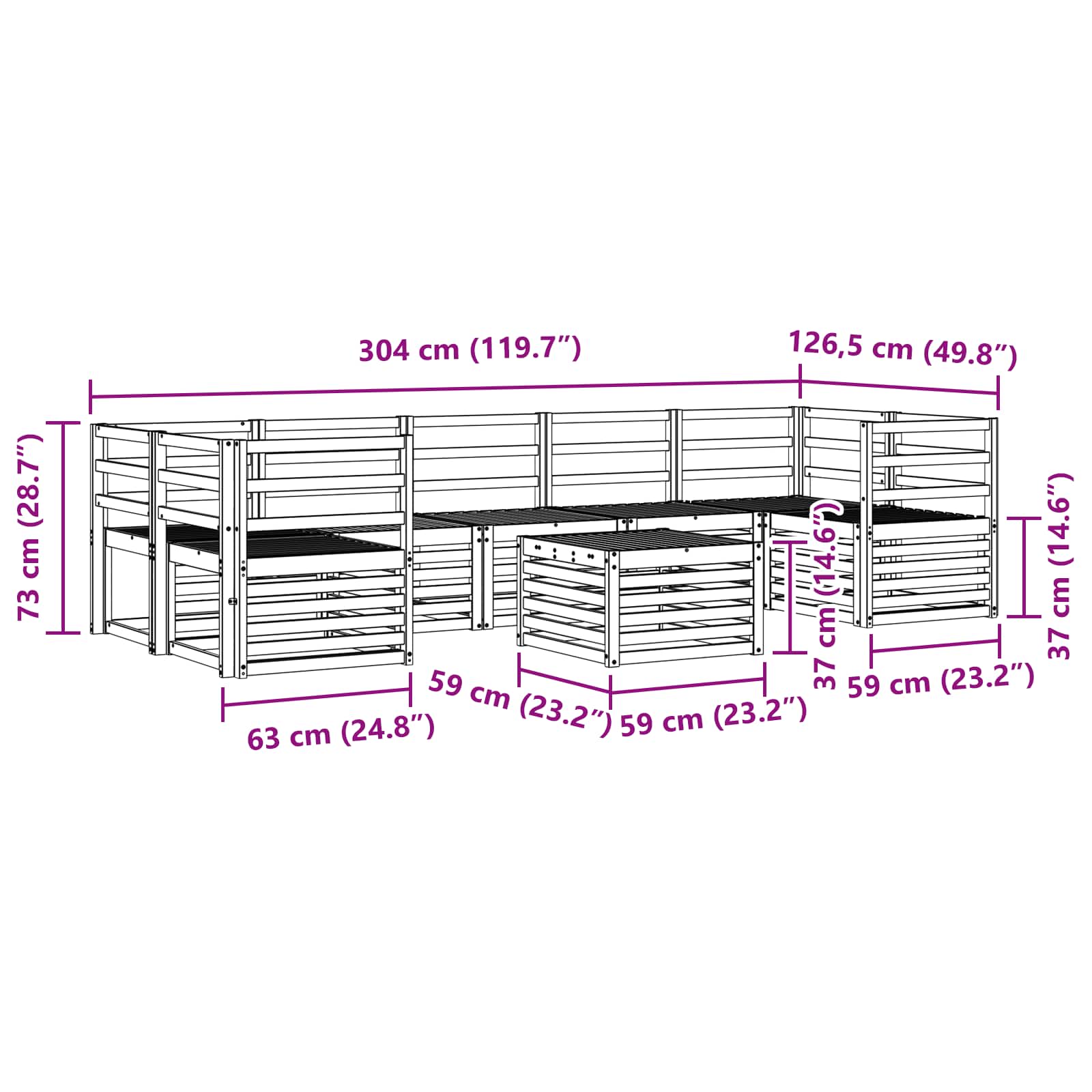 Buiten bankenset 8 pcs Wit Massief Acaciahout image 8