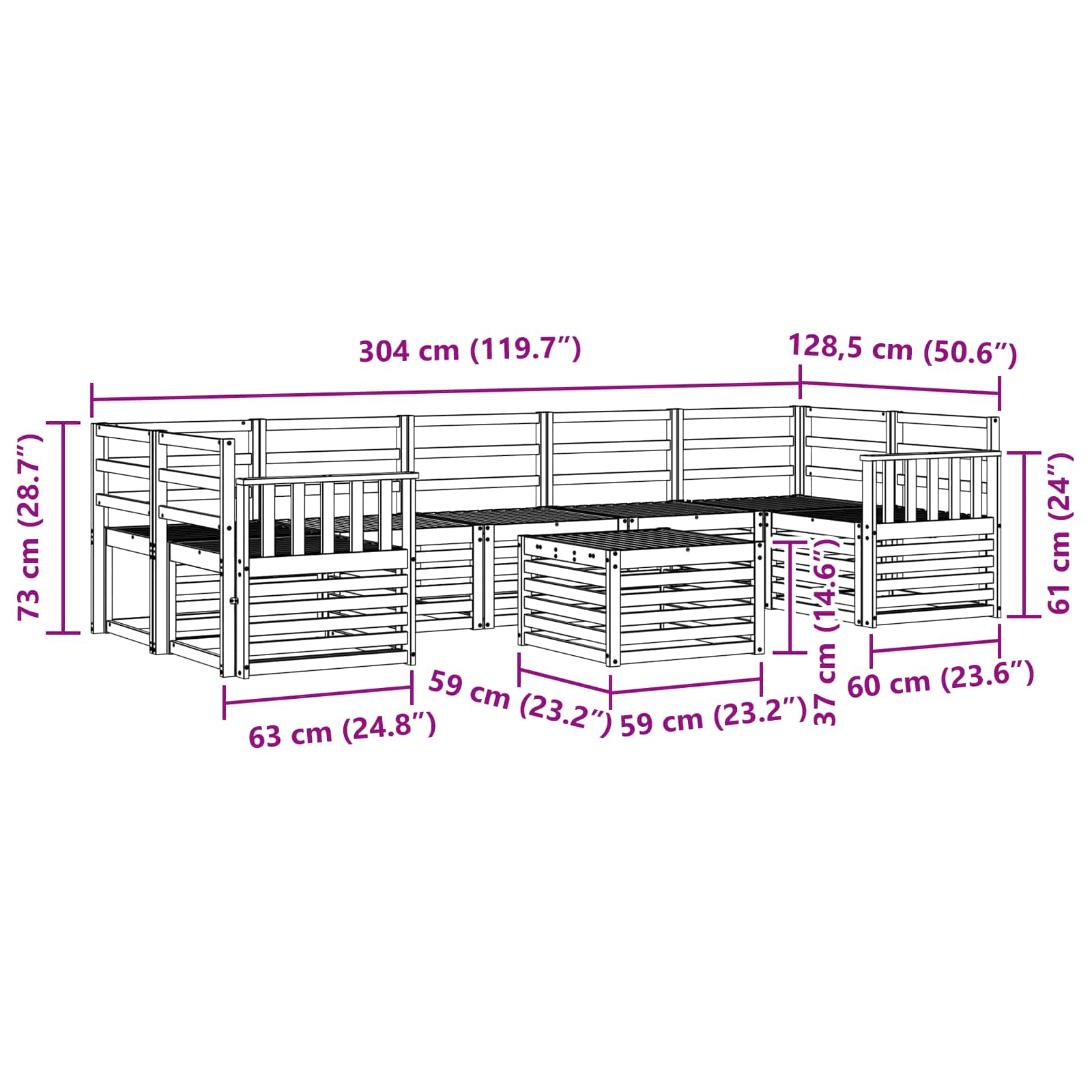 Buiten bankenset 8 pcs Wit Massief Acaciahout image 8
