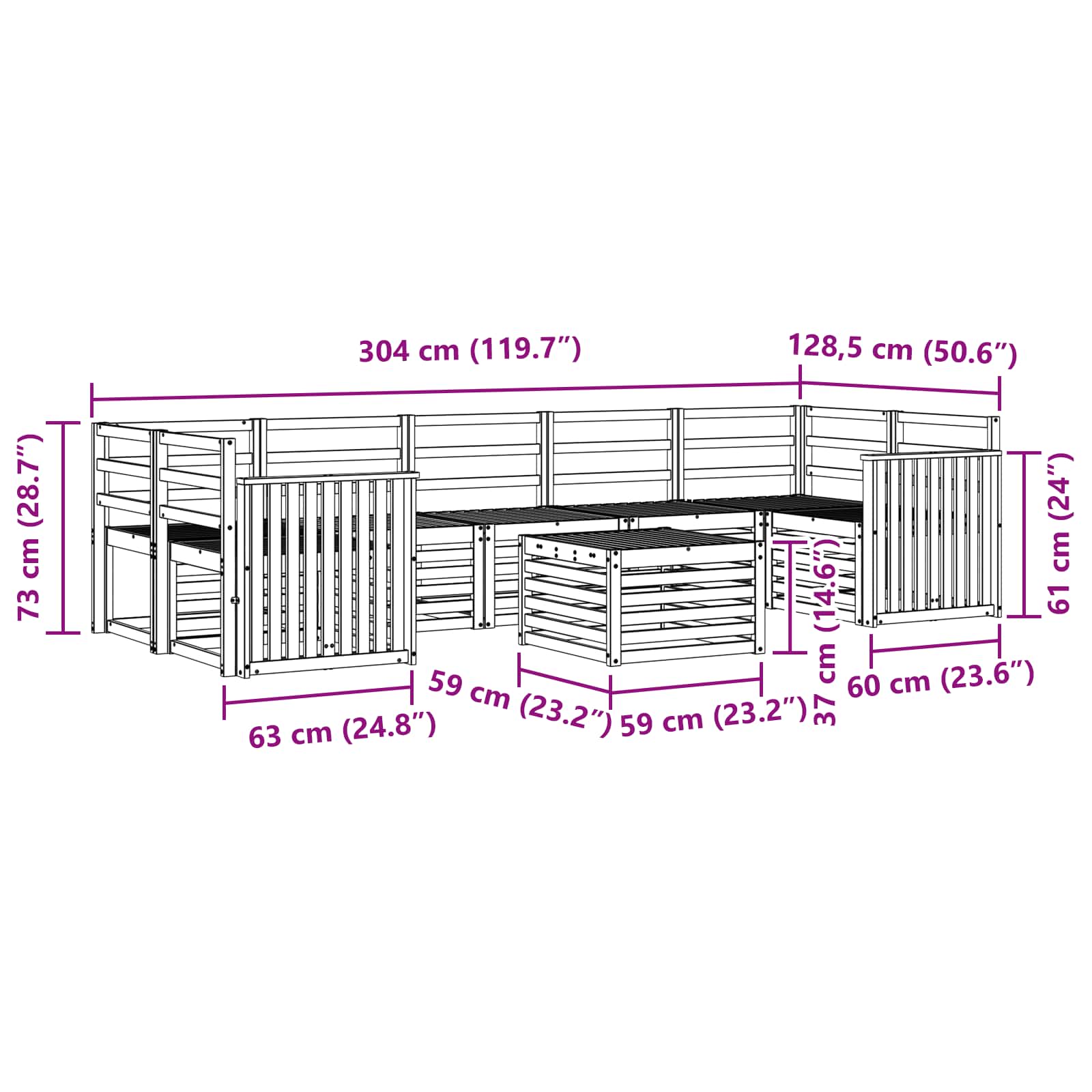 Buiten bankenset 8 pcs Wit Massief Acaciahout image 8
