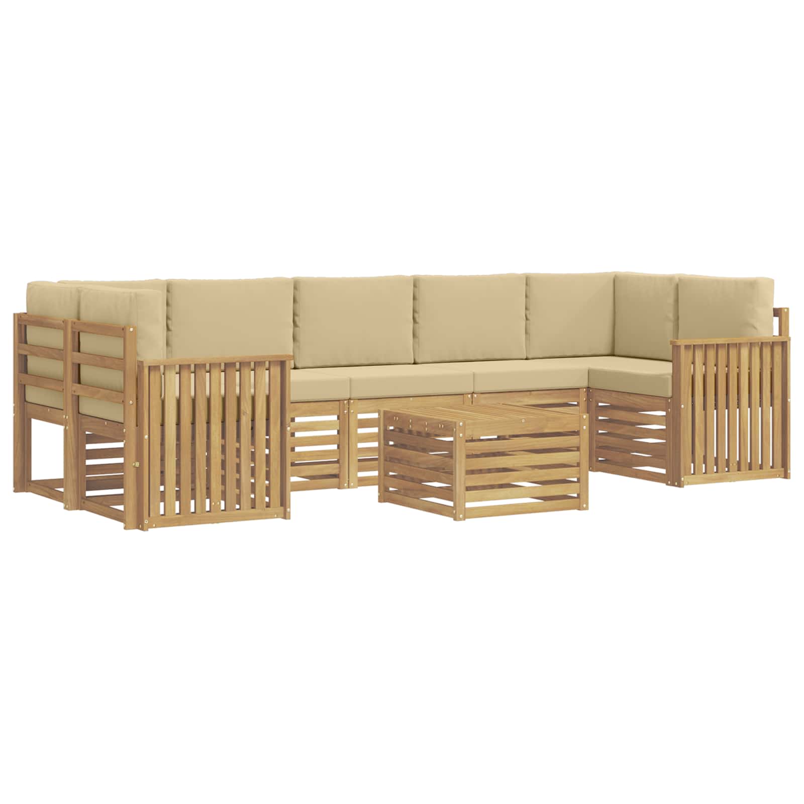 Комплект дивани за открито 8 pcs Бяло и Бежово Полиестер – изображение 2