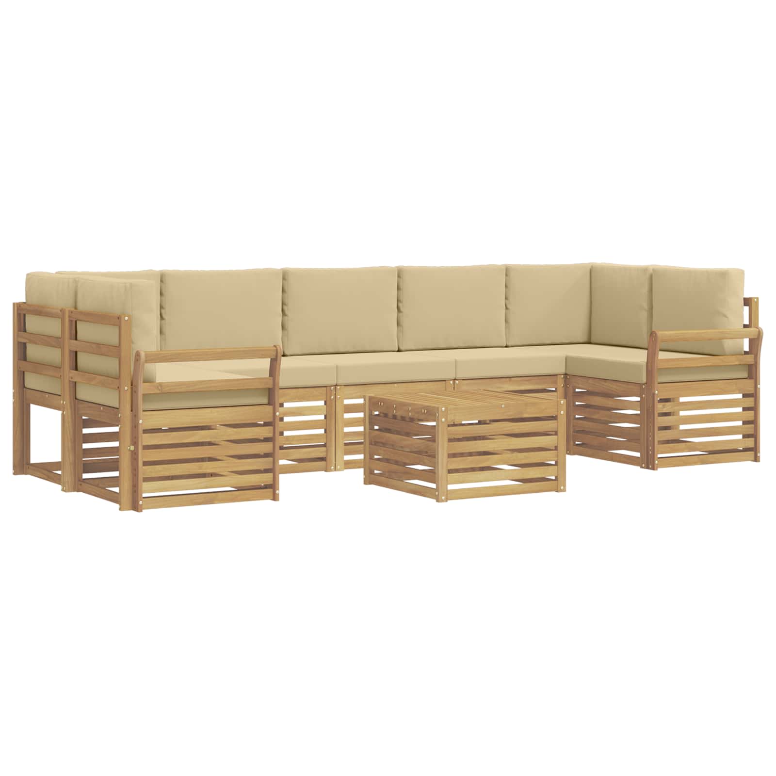 Комплект дивани за открито 8 pcs Бяло и Бежово Полиестер – изображение 2