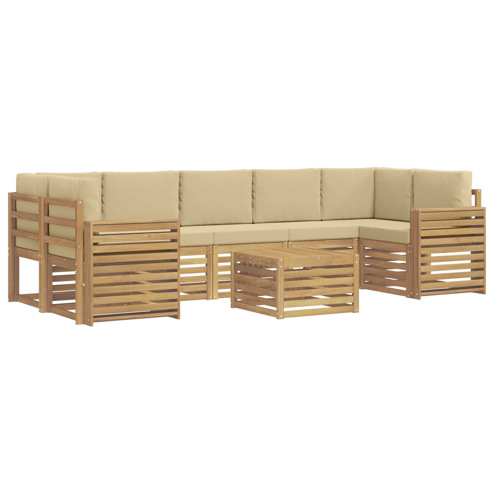 Комплект дивани за открито 8 pcs Бяло и Бежово Полиестер – изображение 2