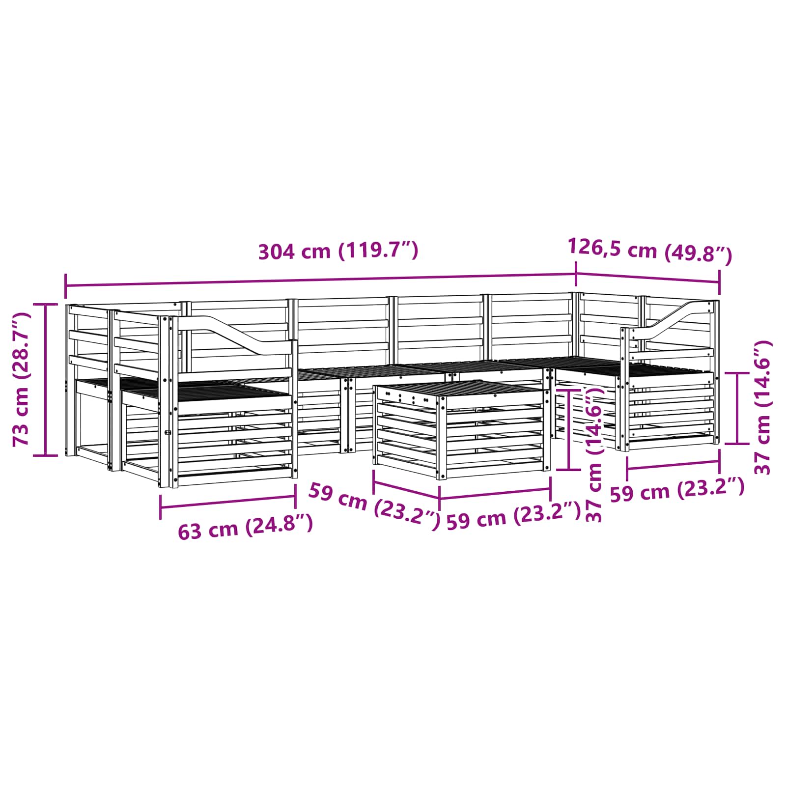 Buiten bankenset 8 pcs Wit Massief Acaciahout image 8