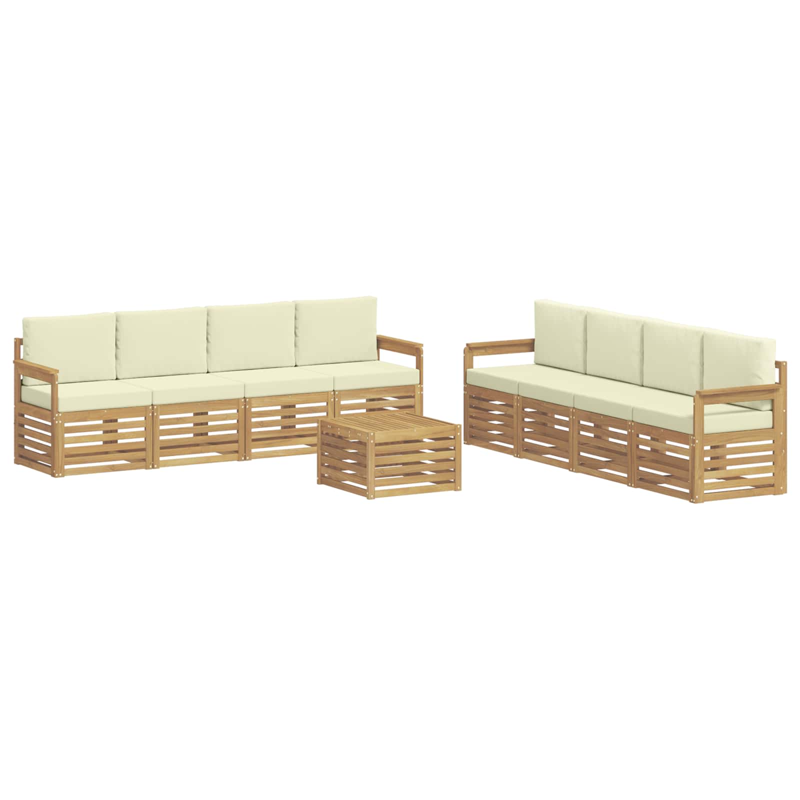 vidaXL Buiten bankenset 9 st 8-zits Wit en crèmekleurig Polyester, foto 3