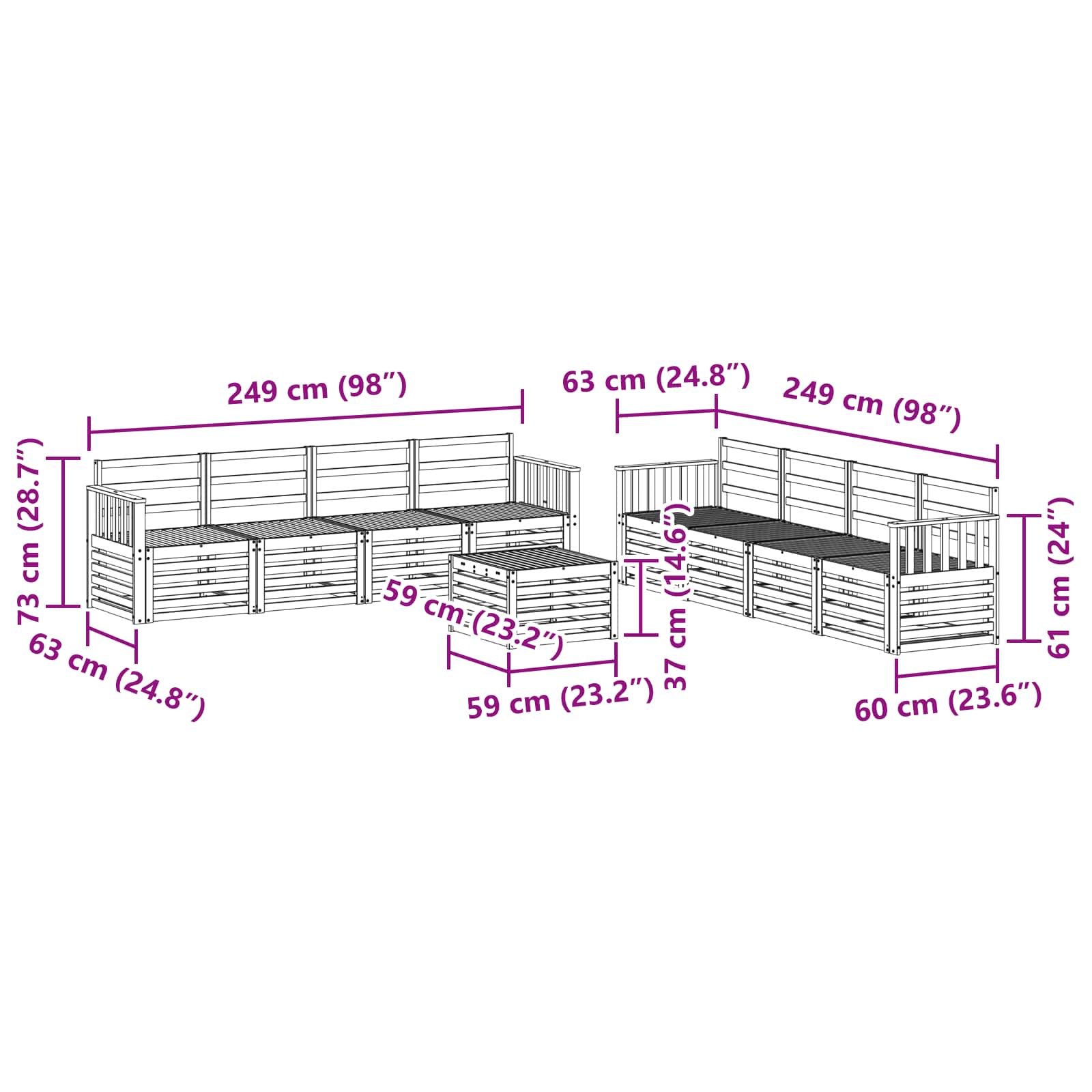 Buiten bankenset 9 pcs Wit 59 x 59 x 37 cm Massief Acaciahout image 8