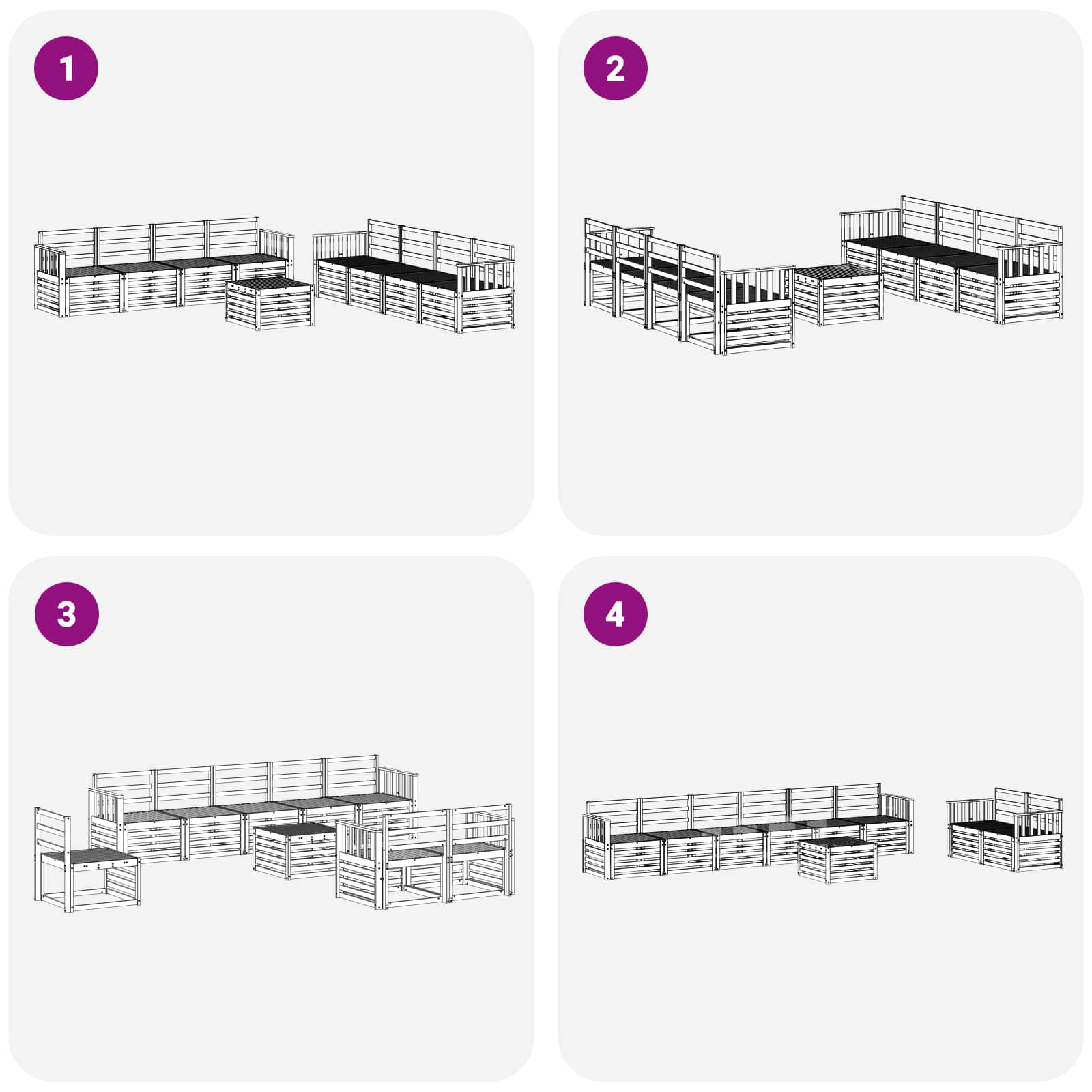 Buiten bankenset 9 pcs Wit 59 x 59 x 37 cm Massief Acaciahout image 7
