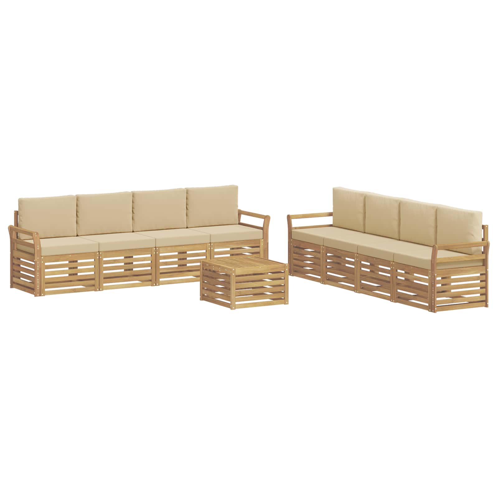 vidaXL Buiten bankenset 9 st 8-zits Wit en Beige Polyester, foto 3