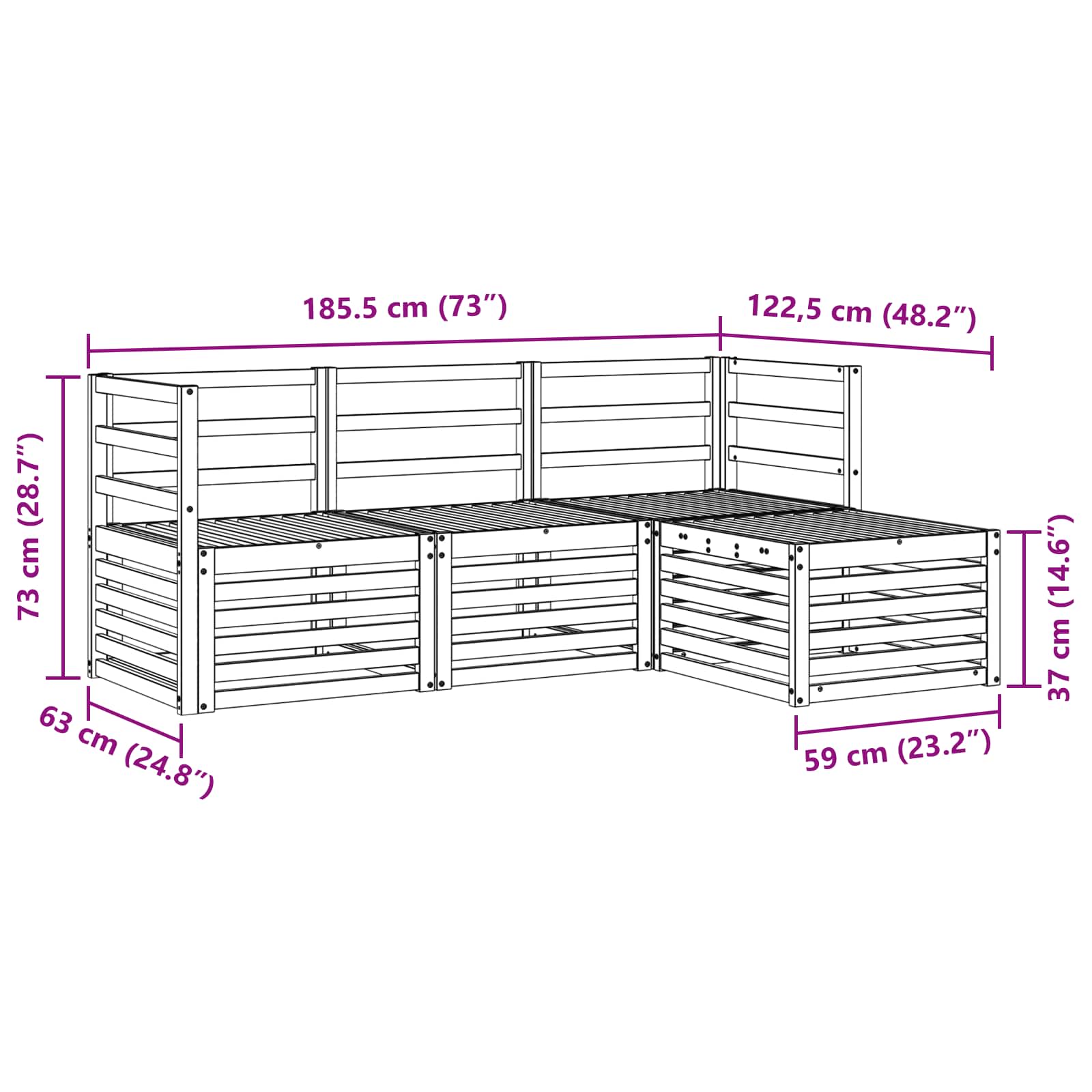 Buiten bankenset 4 pcs Wit Massief Acaciahout image 7