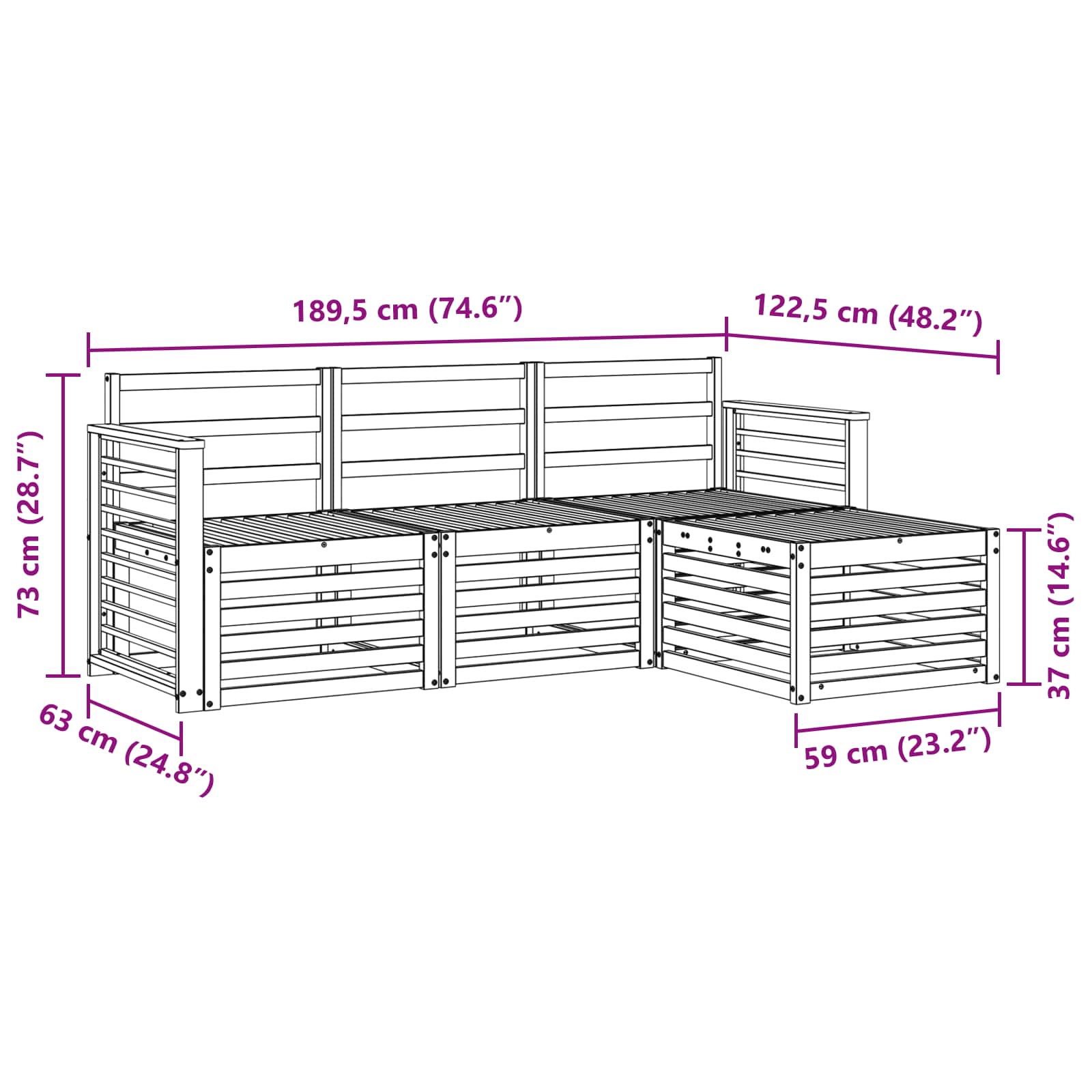 Buiten bankenset 4 pcs Wit Massief Acaciahout image 7