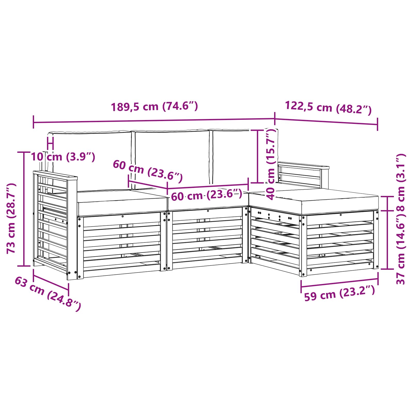 Zunanja garnitura za sedenje 4 pcs Bela in bež Poliester - slika 6