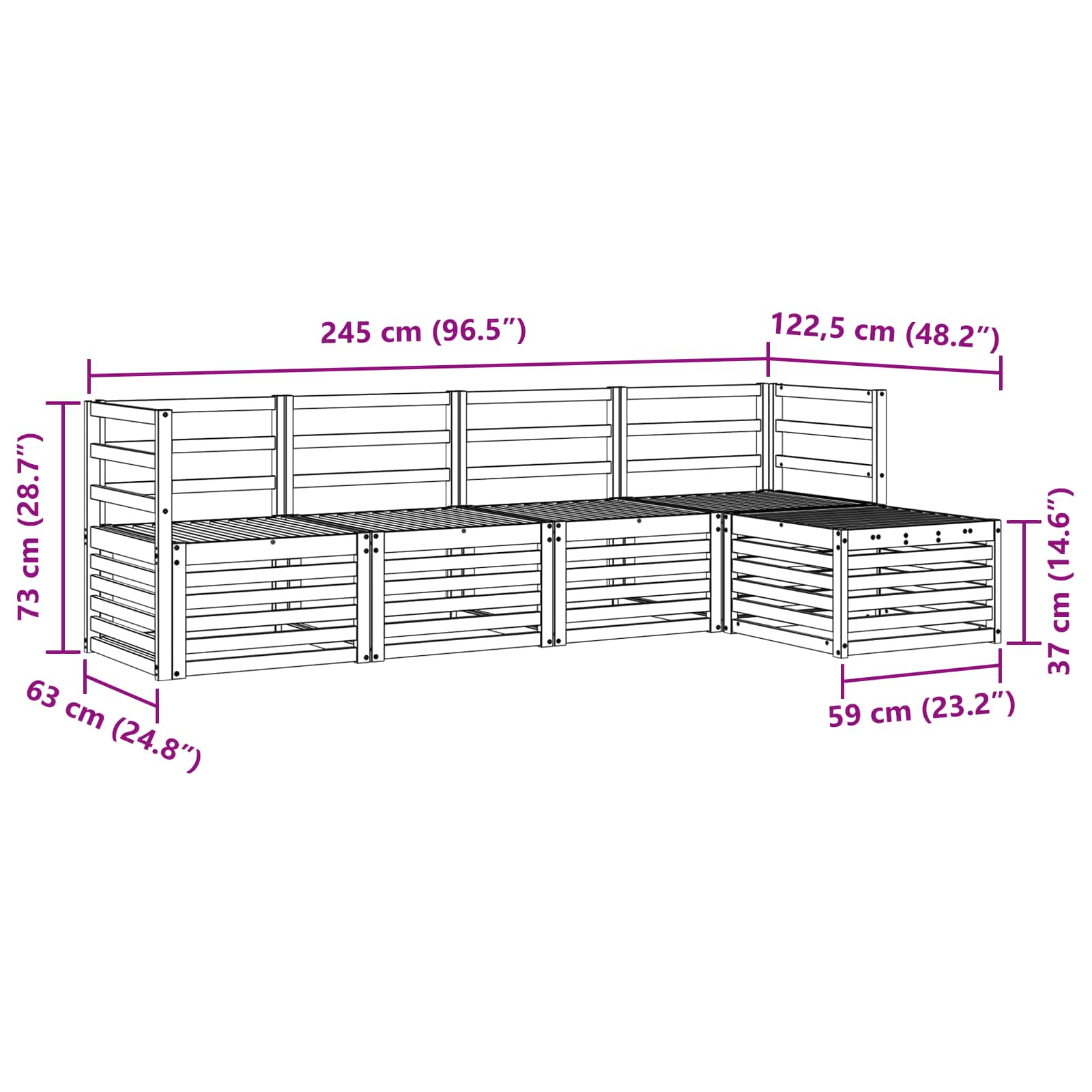 Buiten bankenset 5 pcs Wit Massief Acaciahout image 7