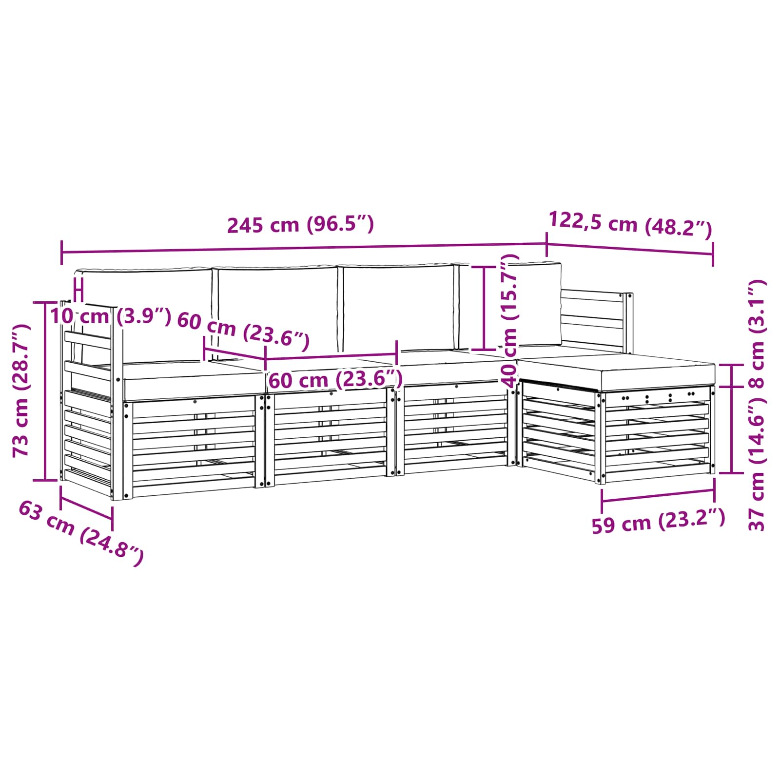 Zunanja garnitura za sedenje 5 pcs Bela in krem - slika 6