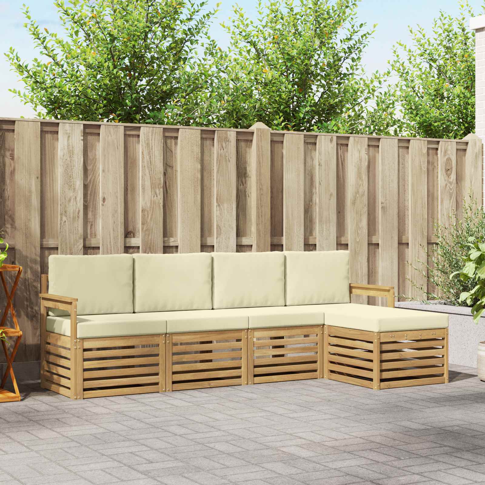 Buiten bankenset 5 pcs Wit en crèmekleurig 249 x 122,5 x 73 cm – afbeelding 1