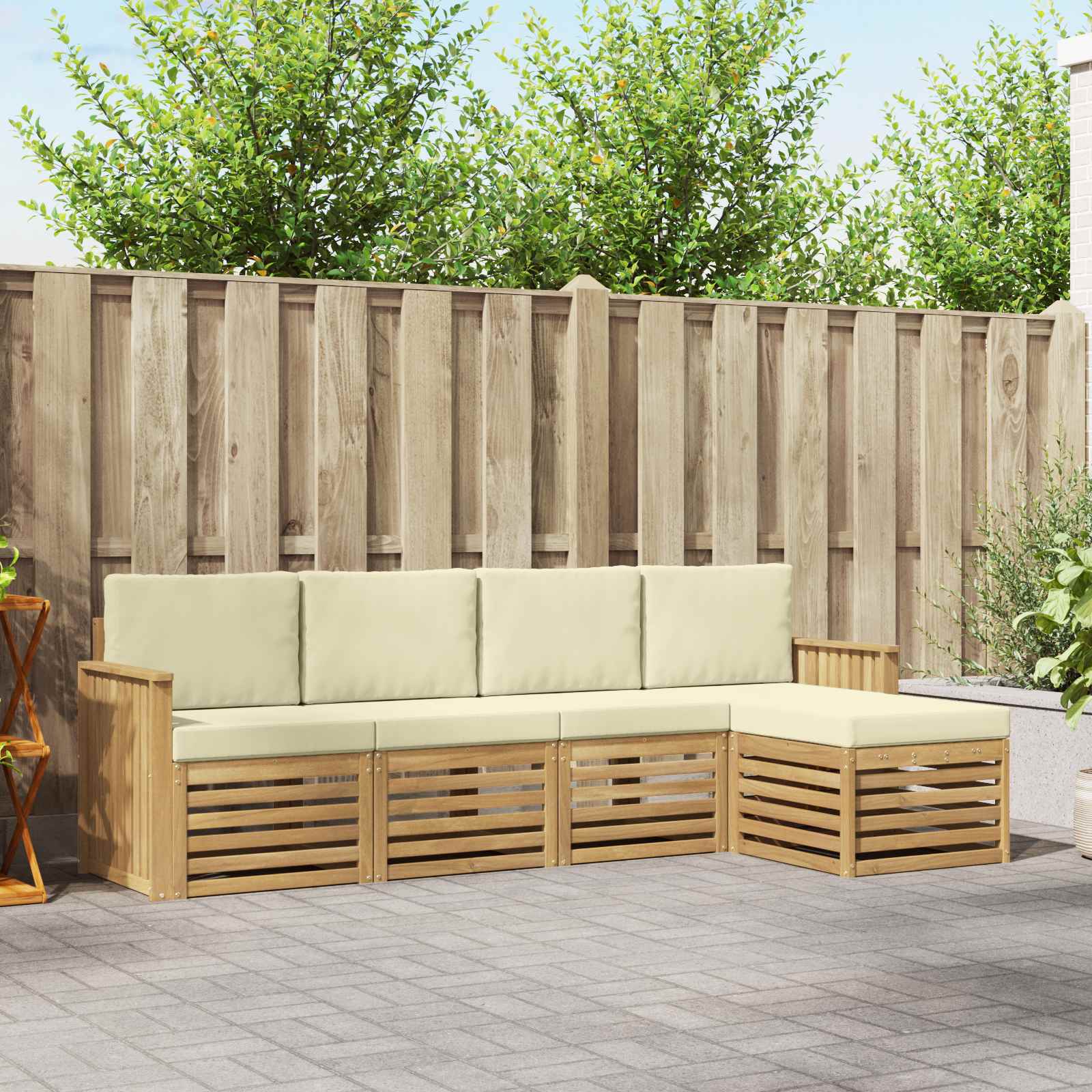 Buiten bankenset 5 pcs Wit en crèmekleurig 249 x 122,5 x 73 cm – afbeelding 1