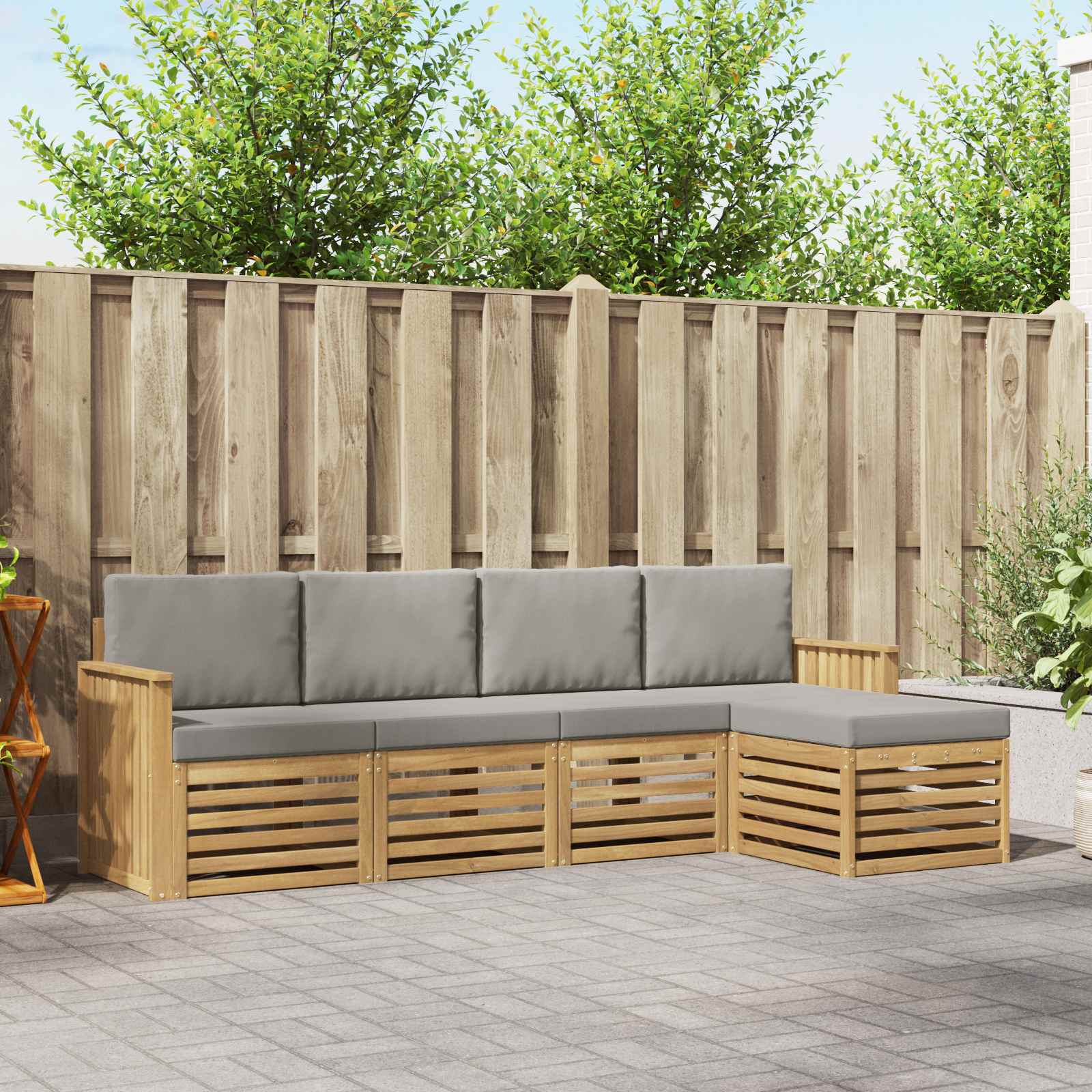 Buiten bankenset 5 pcs Wit en Lichtgrijs 249 x 122,5 x 73 cm – afbeelding 1