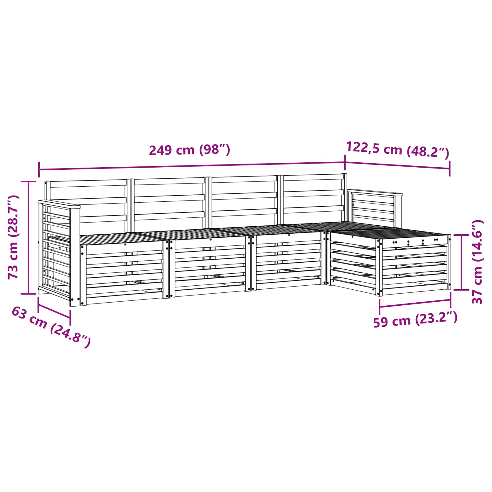 Buiten bankenset 5 pcs Wit Massief Acaciahout image 7