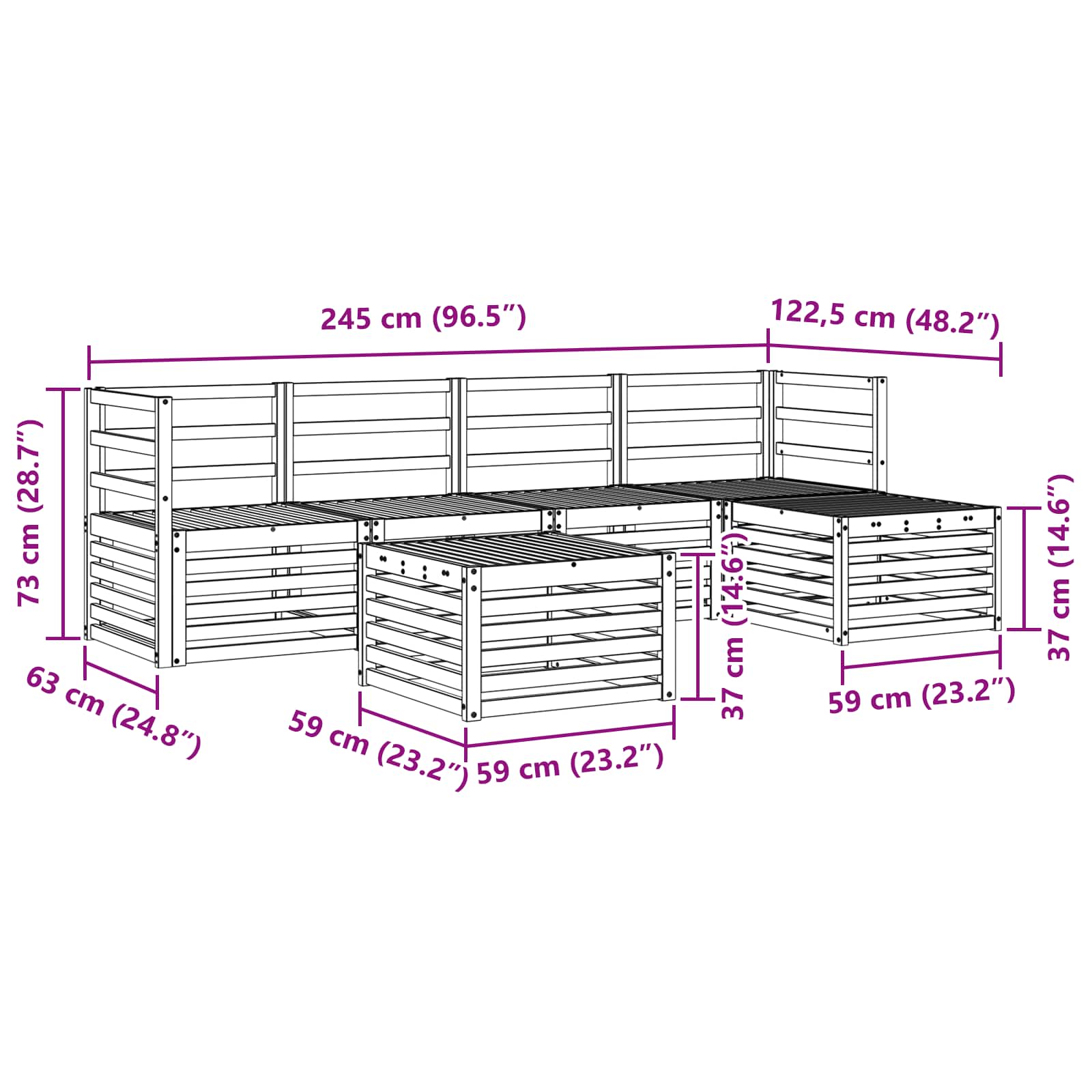 Buiten bankenset 6 pcs Wit Massief Acaciahout image 8