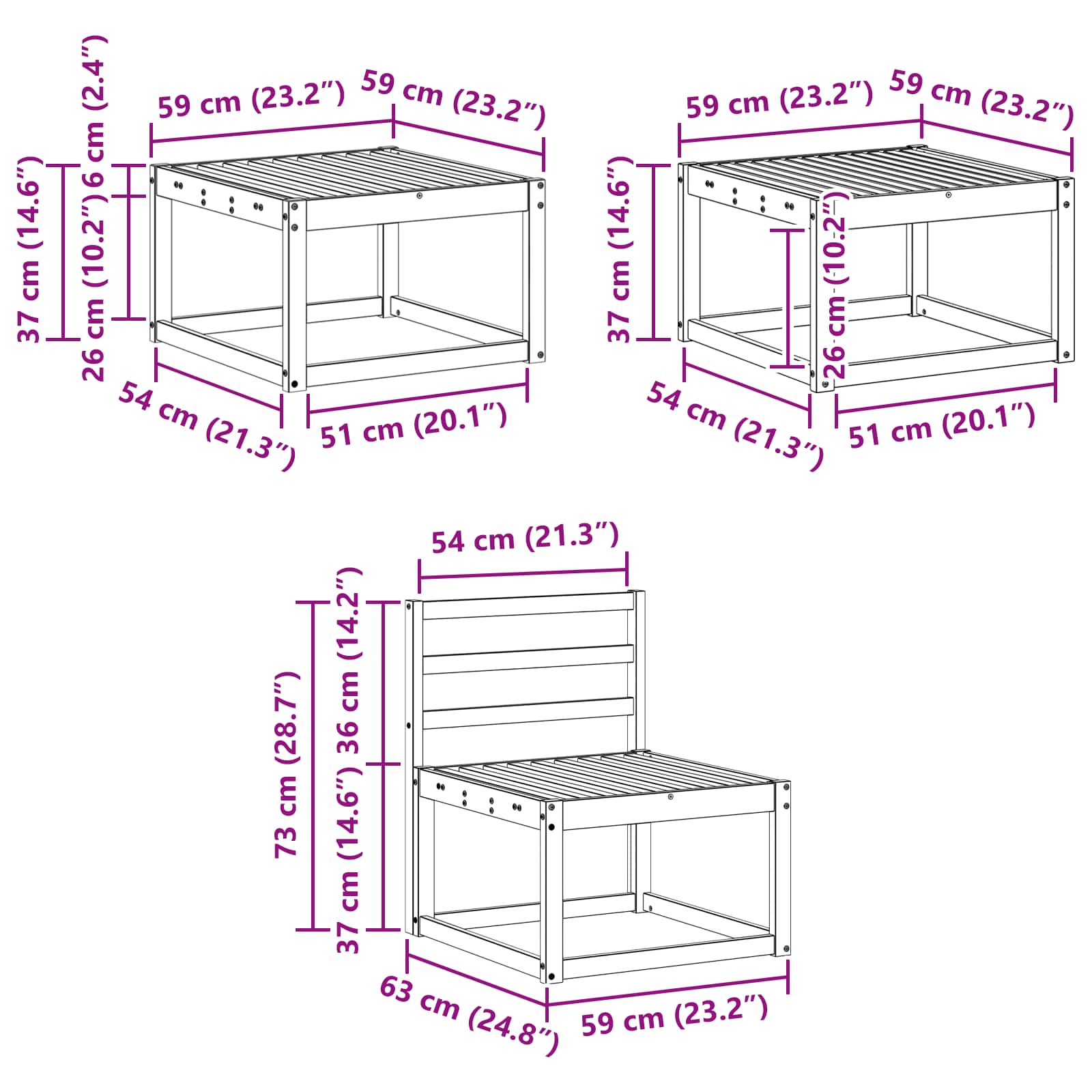 Buiten bankenset 6 pcs Wit Massief Acaciahout image 9