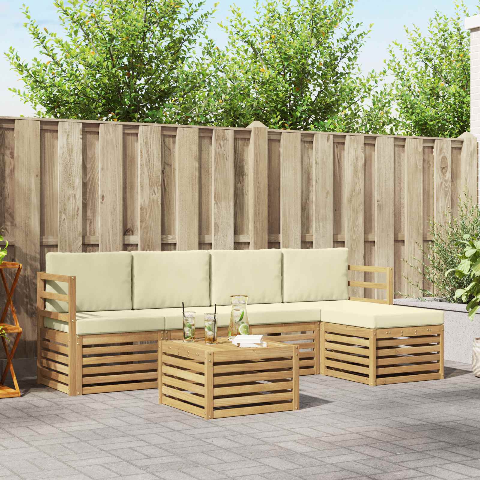  Σειρά Καναπέ Εξωτερικού 6 pcs Λευκό και Κρεμ 59 x 59 x 37 εκ V-3391695