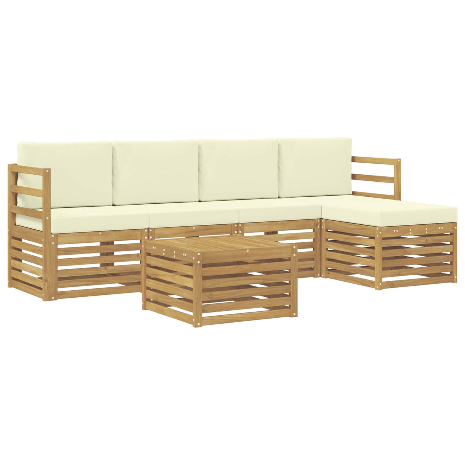 vidaXL Buiten bankenset 6 st 5-zits Wit en crèmekleurig Polyester, foto 3