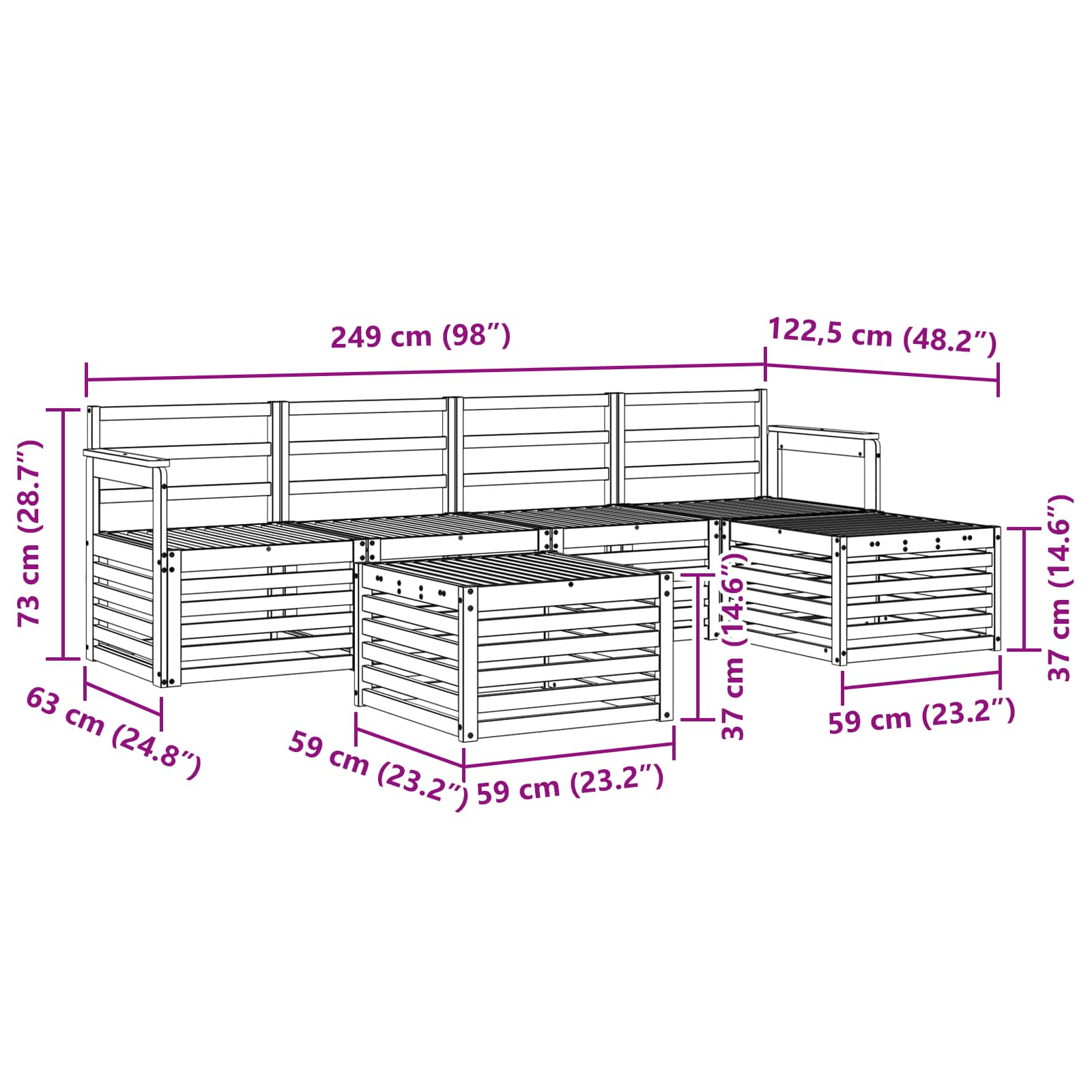 Buiten bankenset 6 pcs Wit 59 x 59 x 37 cm Massief Acaciahout image 8
