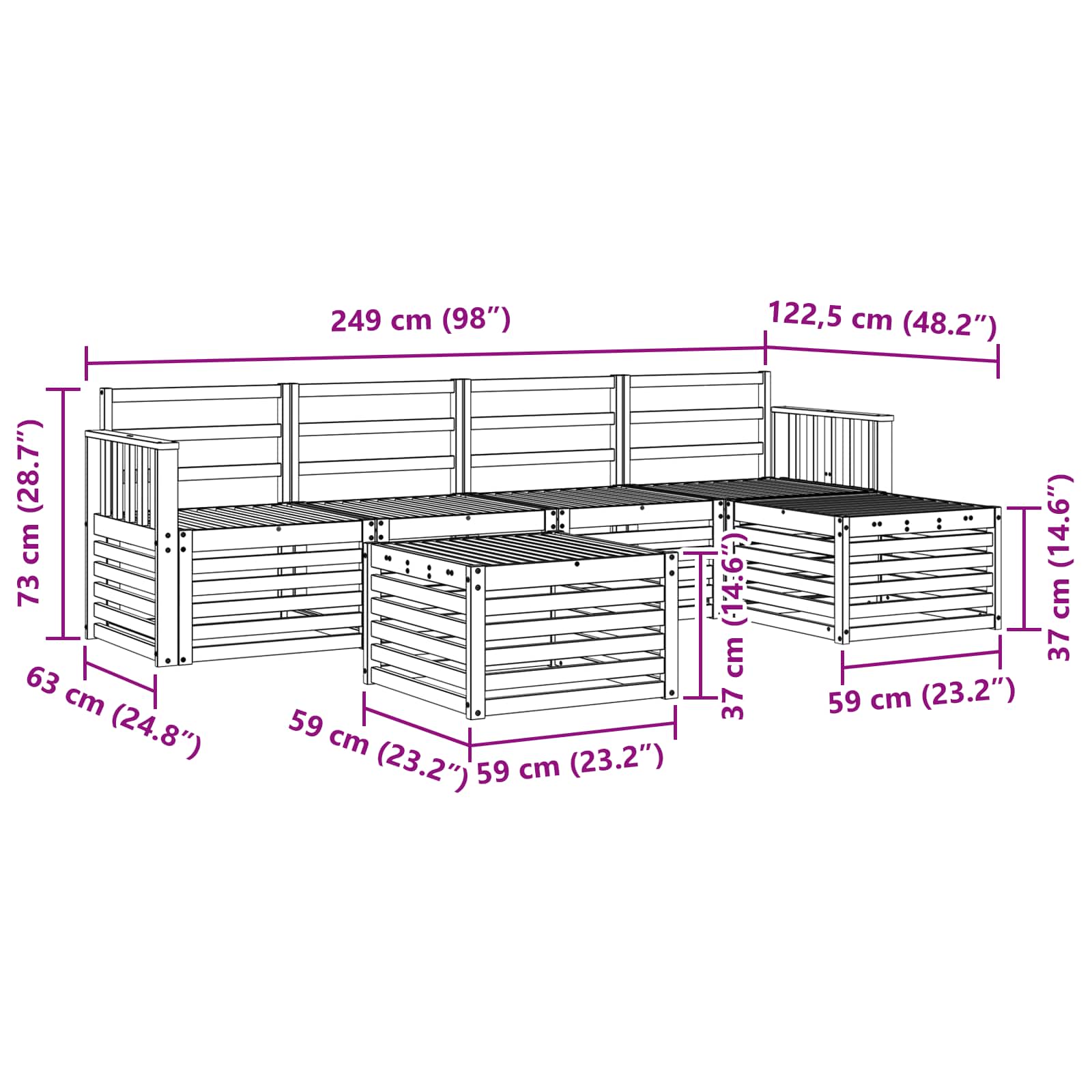 Buiten bankenset 6 pcs Wit 59 x 59 x 37 cm Massief Acaciahout image 8