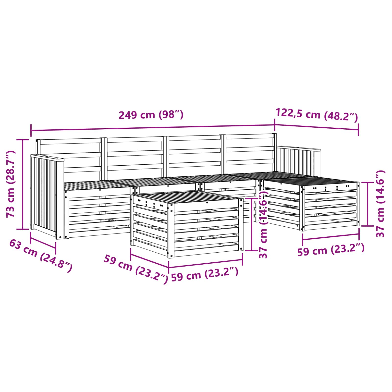 Buiten bankenset 6 pcs Wit 59 x 59 x 37 cm Massief Acaciahout image 8