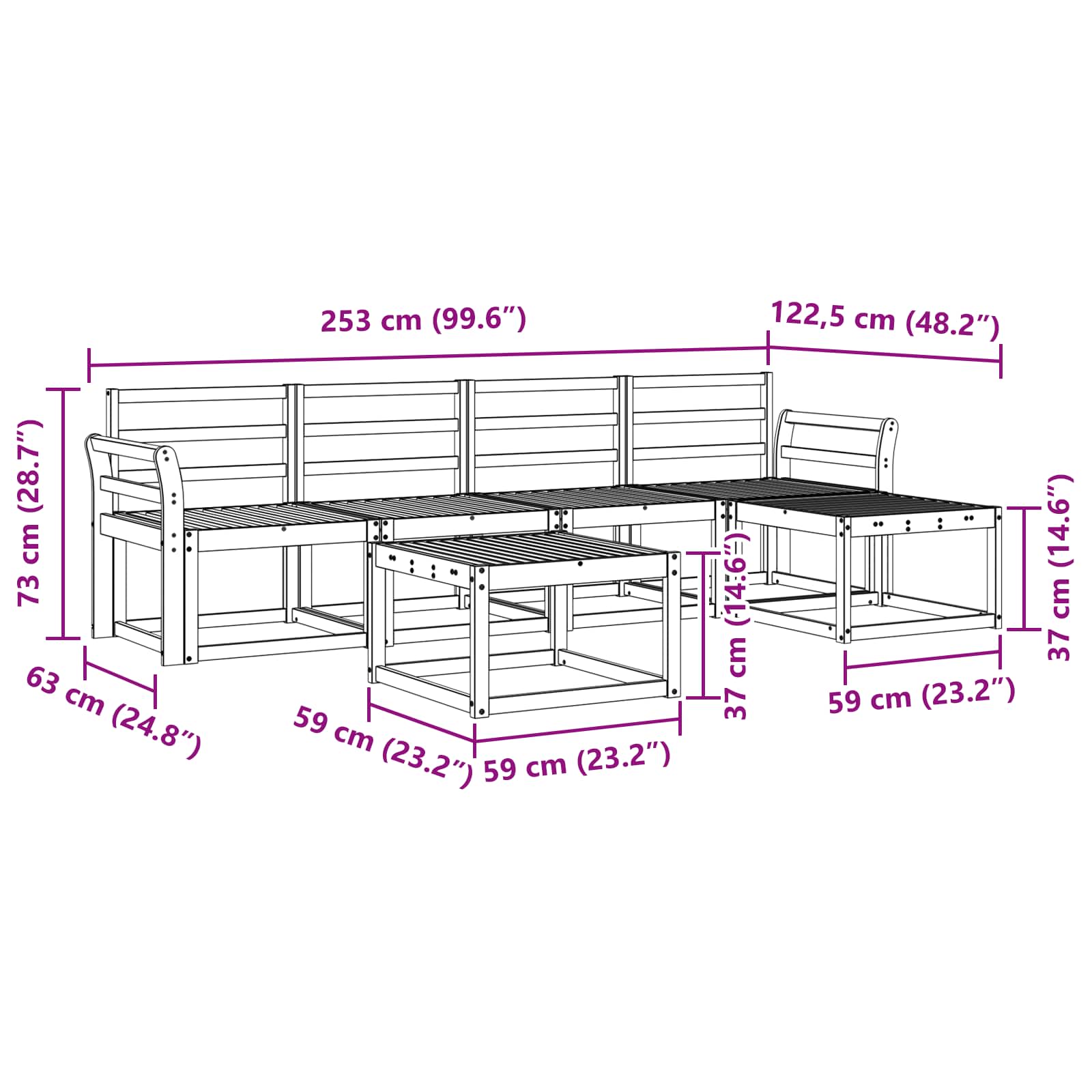 Buiten bankenset 6 pcs Wit 59 x 59 x 37 cm Massief Acaciahout image 8