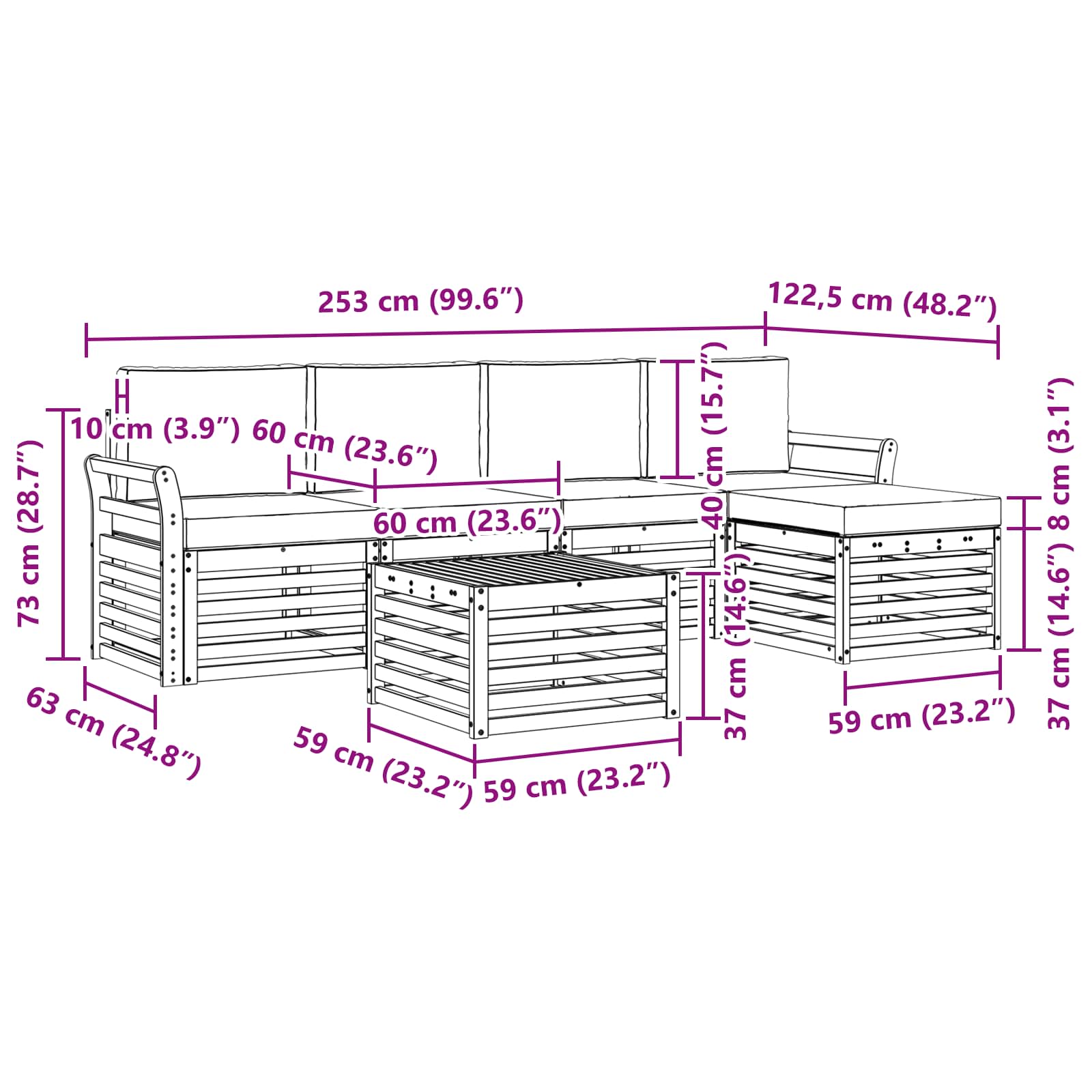 Zunanja garnitura za sedenje 6 pcs Bela in antracit - slika 7
