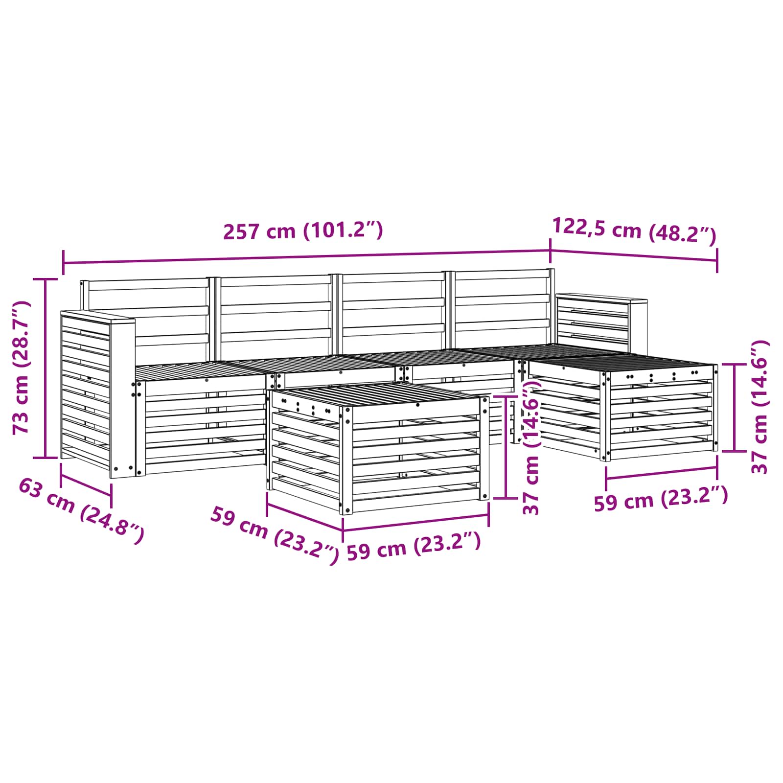 Buiten bankenset 6 pcs Wit 59 x 59 x 37 cm Massief Acaciahout image 8