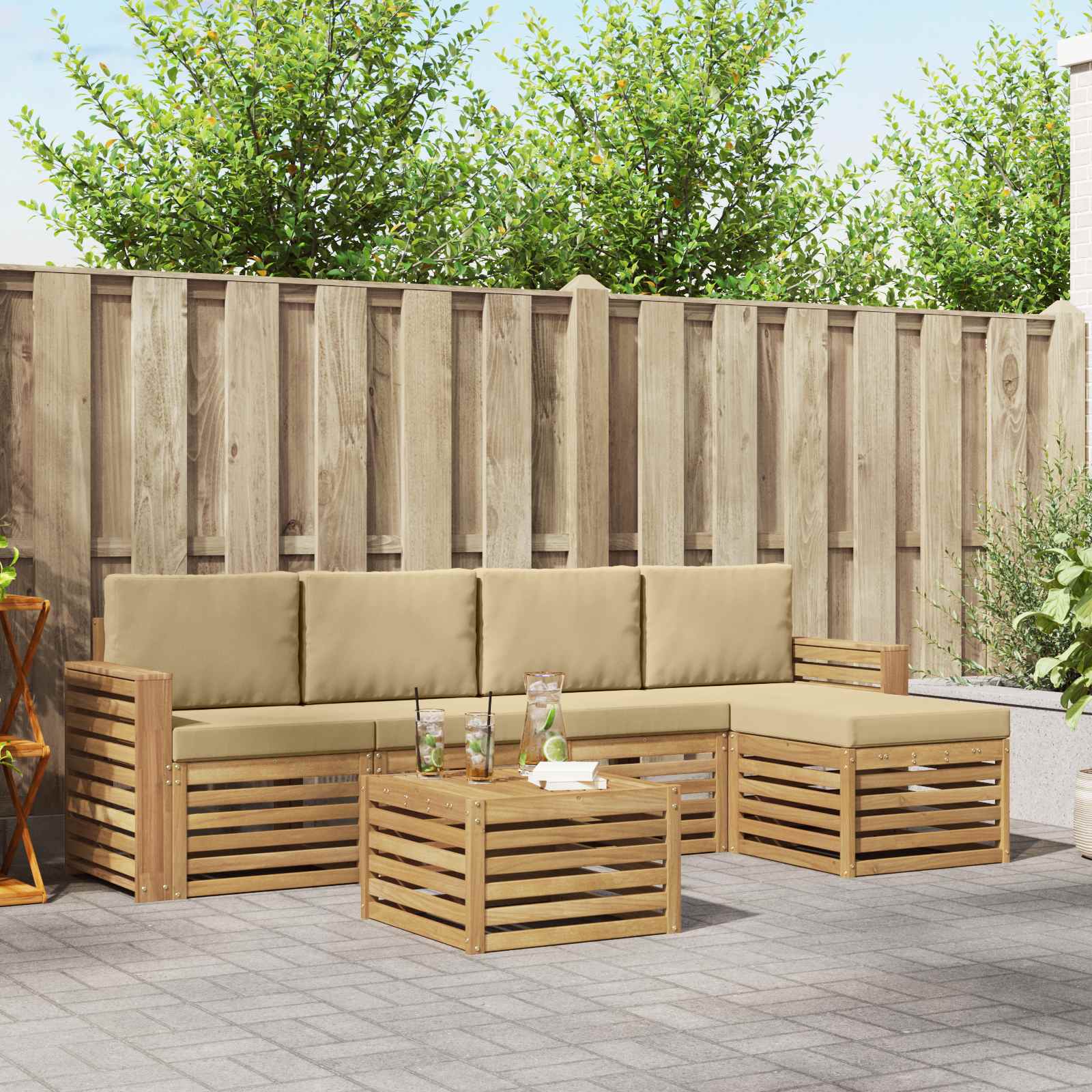 Buiten bankenset 6 pcs Wit en Beige 59 x 59 x 37 cm Polyester – afbeelding 1
