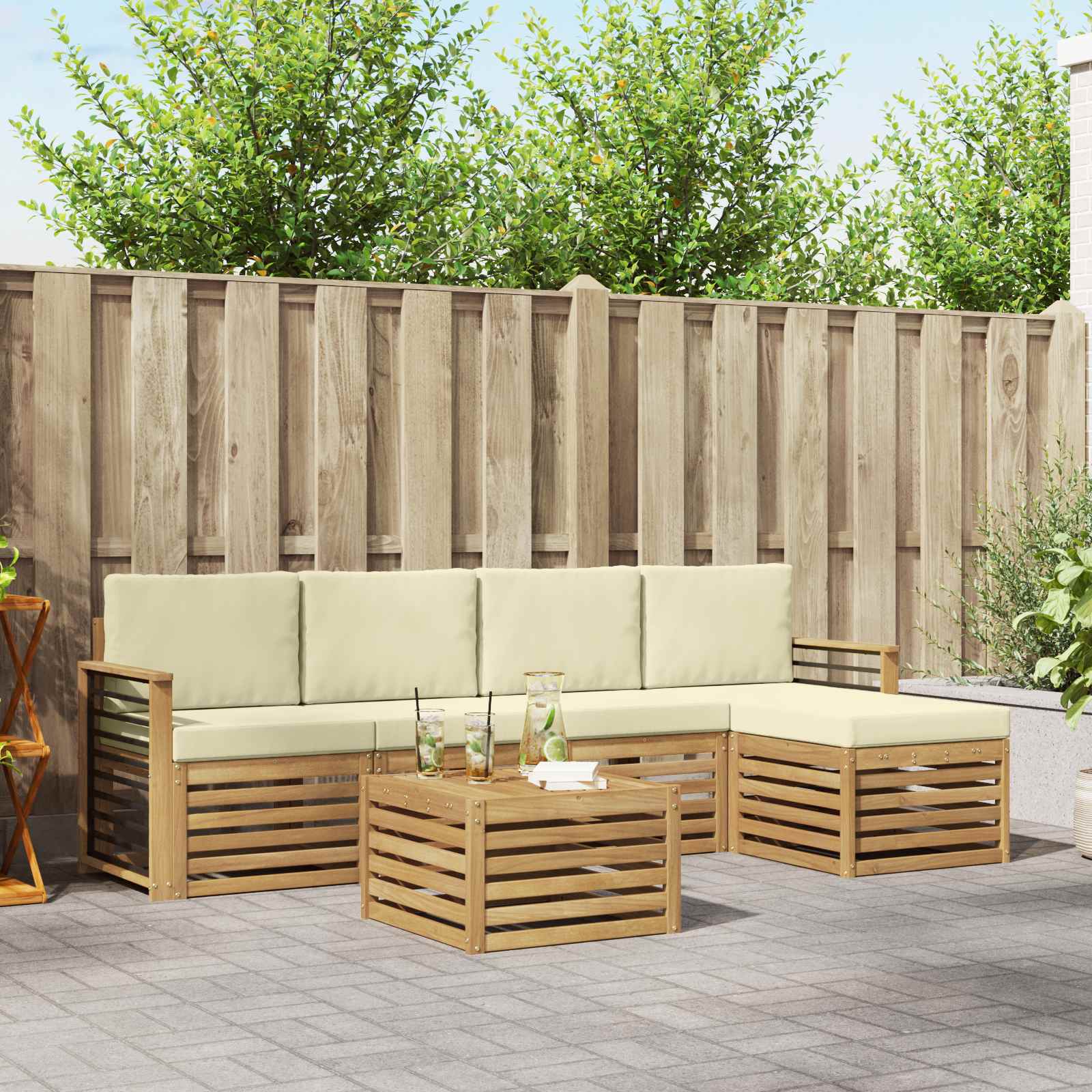  Σειρά Καναπέ Εξωτερικού 6 pcs Λευκό και Κρεμ 59 x 59 x 37 εκ V-3391725