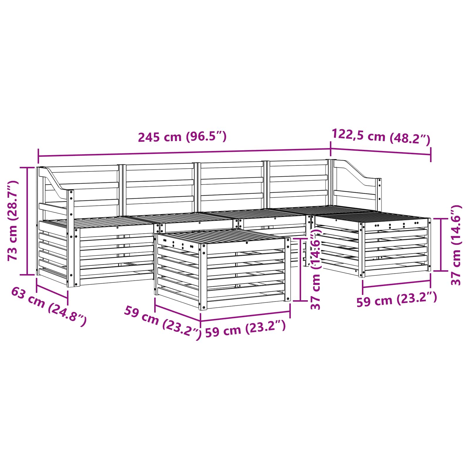 Buiten bankenset 6 pcs Wit Massief Acaciahout image 8