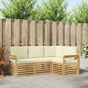 Zunanja garnitura za sedenje 4 pcs Bela in krem