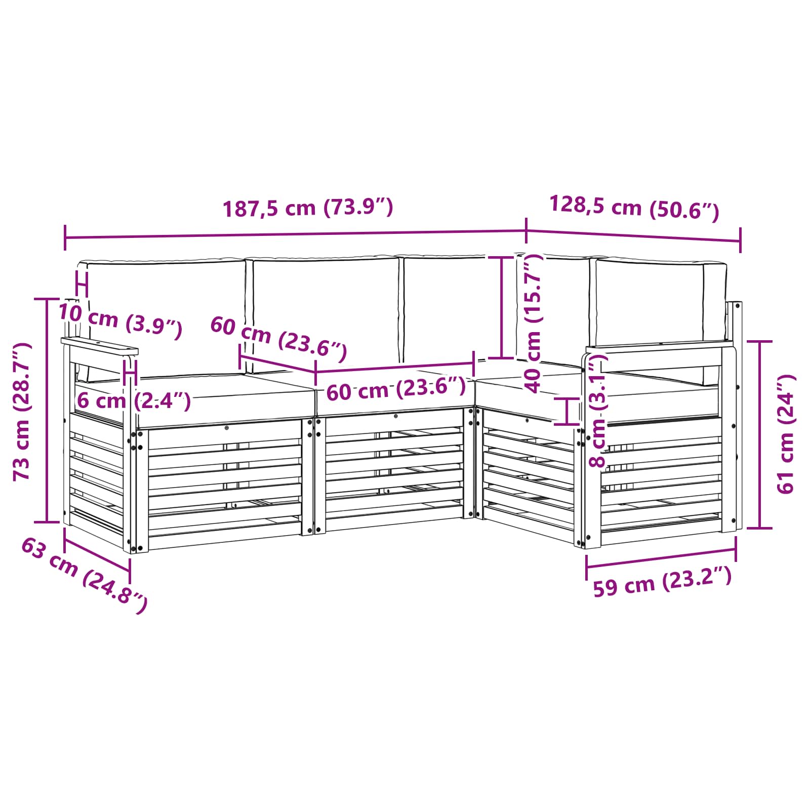 Zunanja garnitura za sedenje 4 pcs Bela in krem - slika 7