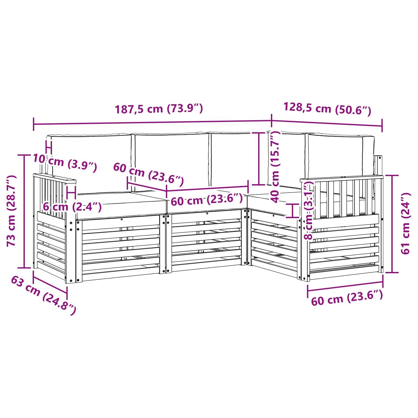 Zunanja garnitura za sedenje 4 pcs Bela in svetlo siva - slika 7