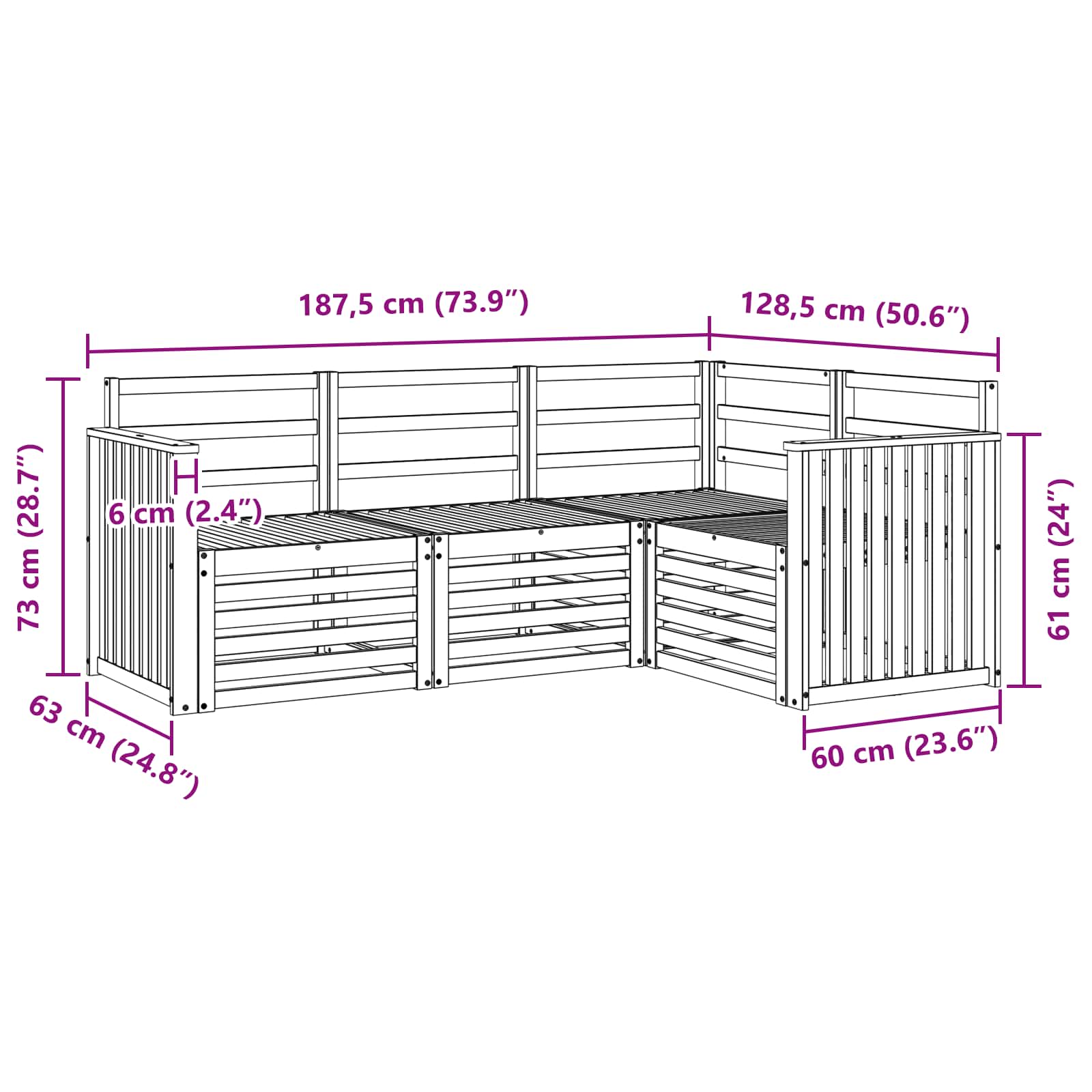 Sofa-Sets 4 pcs Wit 187,5 x 128,5 x 73 cm Massief Acaciahout image 6