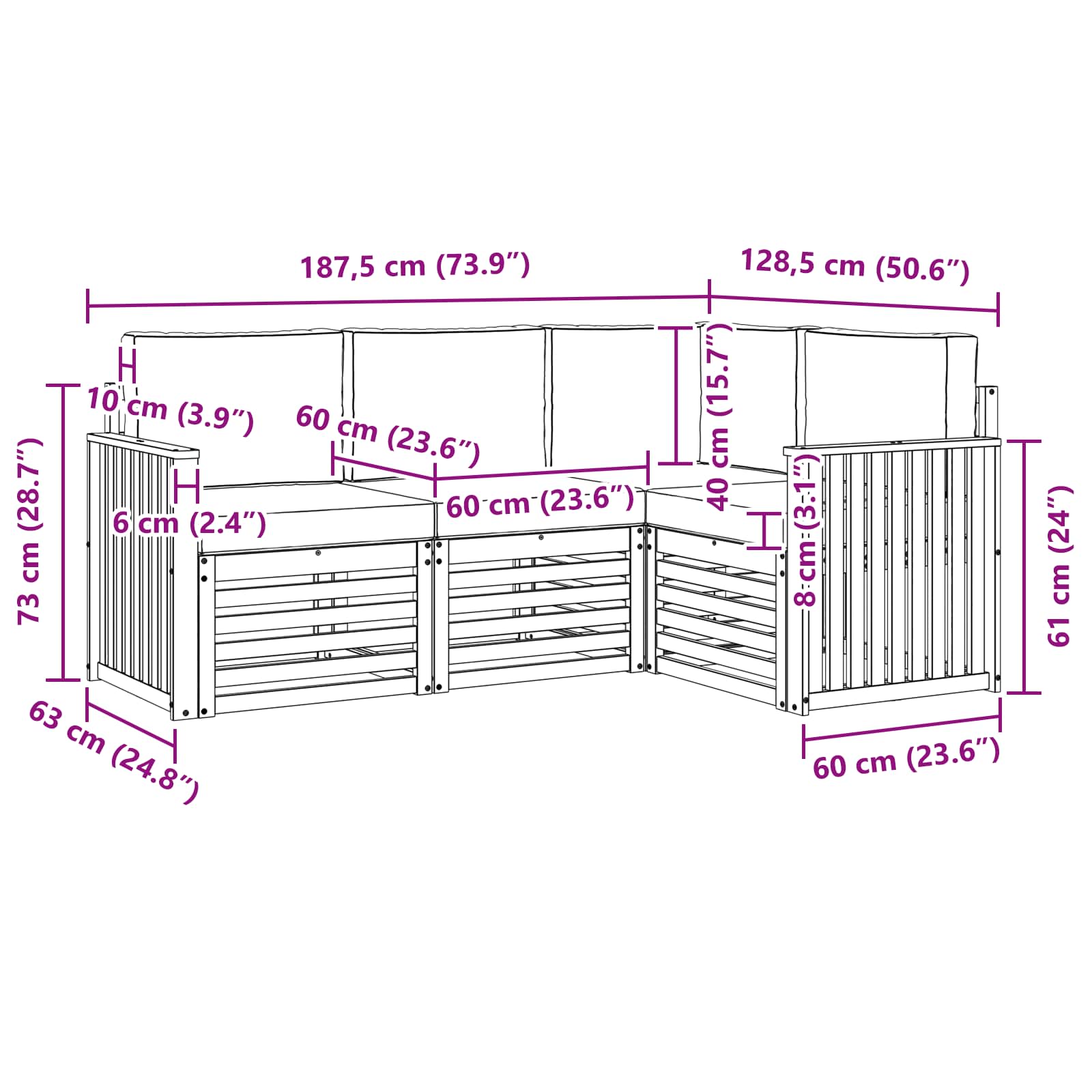 Sedežne garniture 4 pcs Bela in antracit 187,5 x 128,5 x 73 cm - slika 7