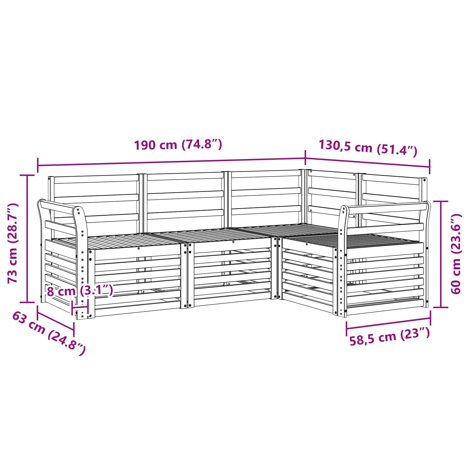Sofa-Sets 4 pcs Wit 190 x 130,5 x 73 cm Massief Acaciahout image 6