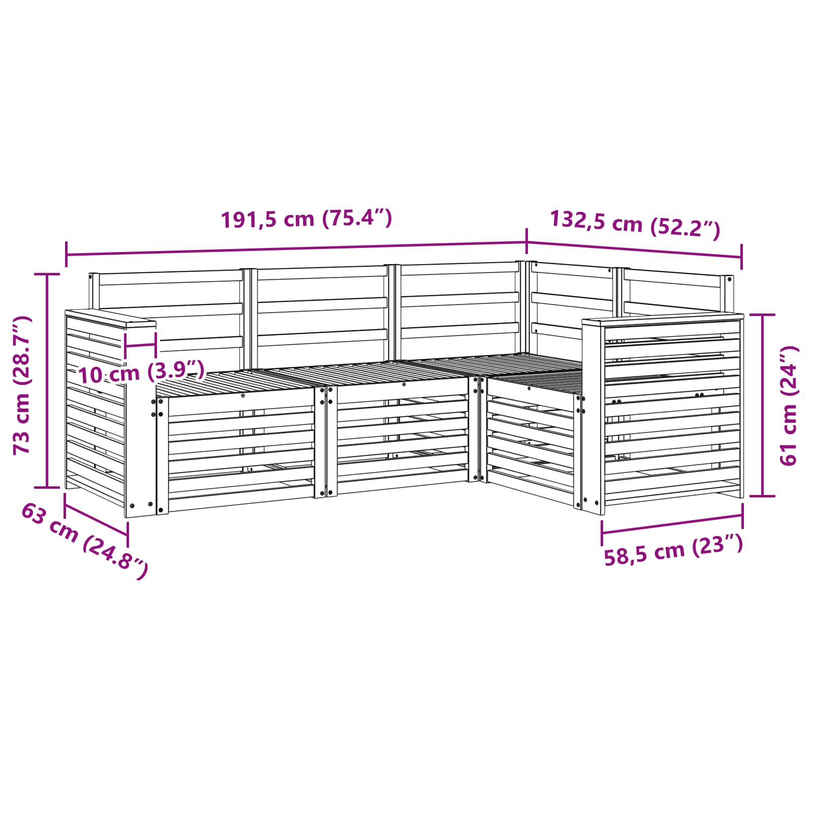 Sofa-Sets 4 pcs Wit 191 x 132,5 x 73 cm Massief Acaciahout image 6