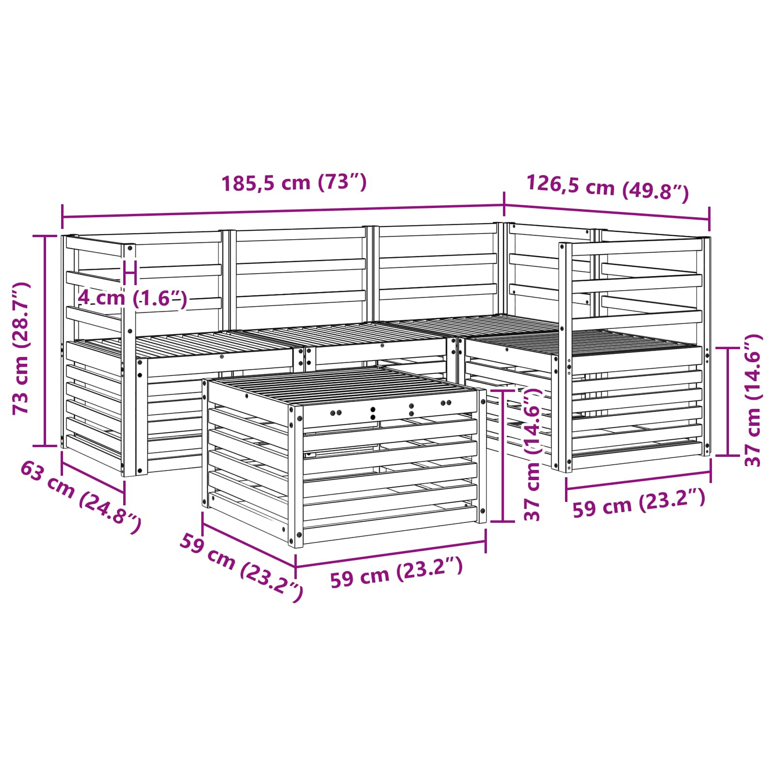 Buiten bankenset 5 pcs Wit 59 x 59 x 37 cm Massief Acaciahout image 8
