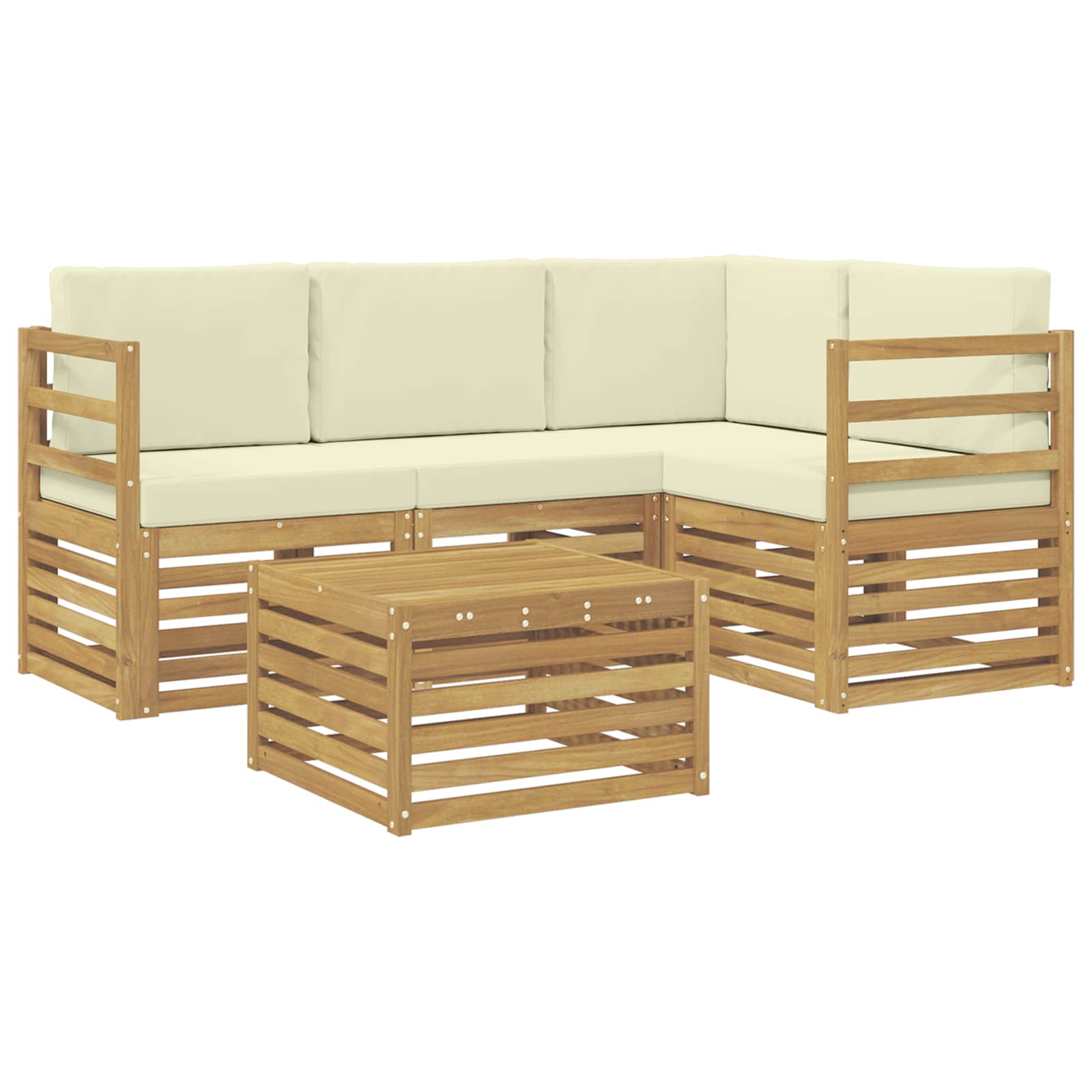 Zunanja garnitura za sedenje 5 pcs Bela in krem Poliester - slika 2