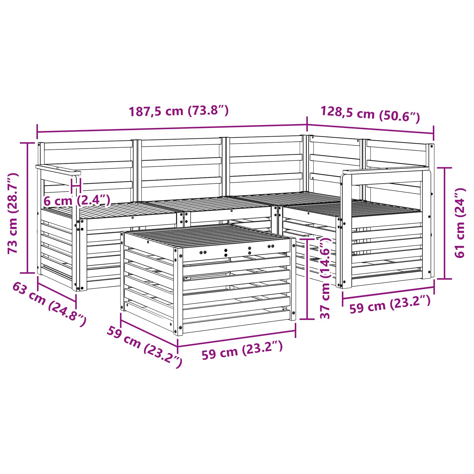 Buiten bankenset 5 pcs Wit 59 x 59 x 37 cm Massief Acaciahout image 8