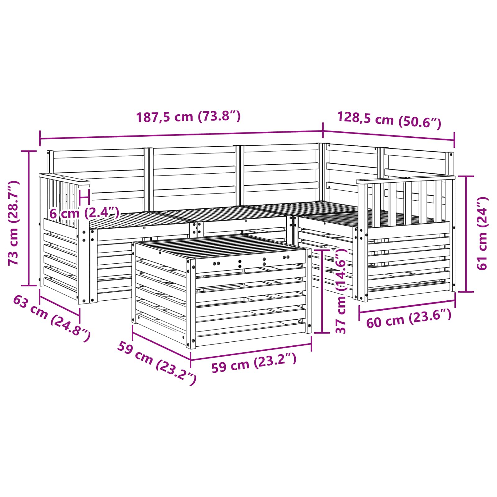 Buiten bankenset 5 pcs Wit 59 x 59 x 37 cm Massief Acaciahout image 8