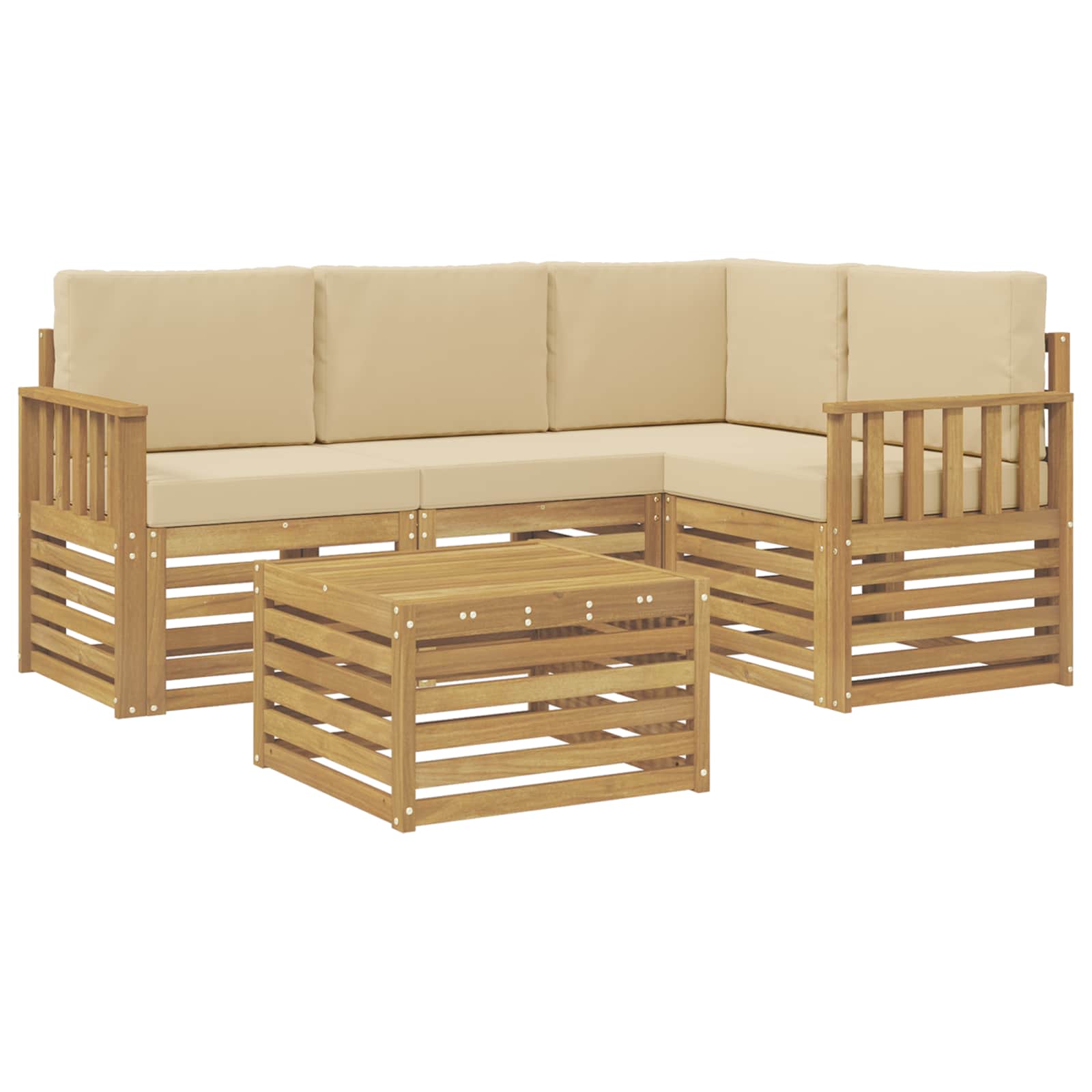 vidaXL Buiten bankenset 5 st Wit en Beige Polyester, foto 3
