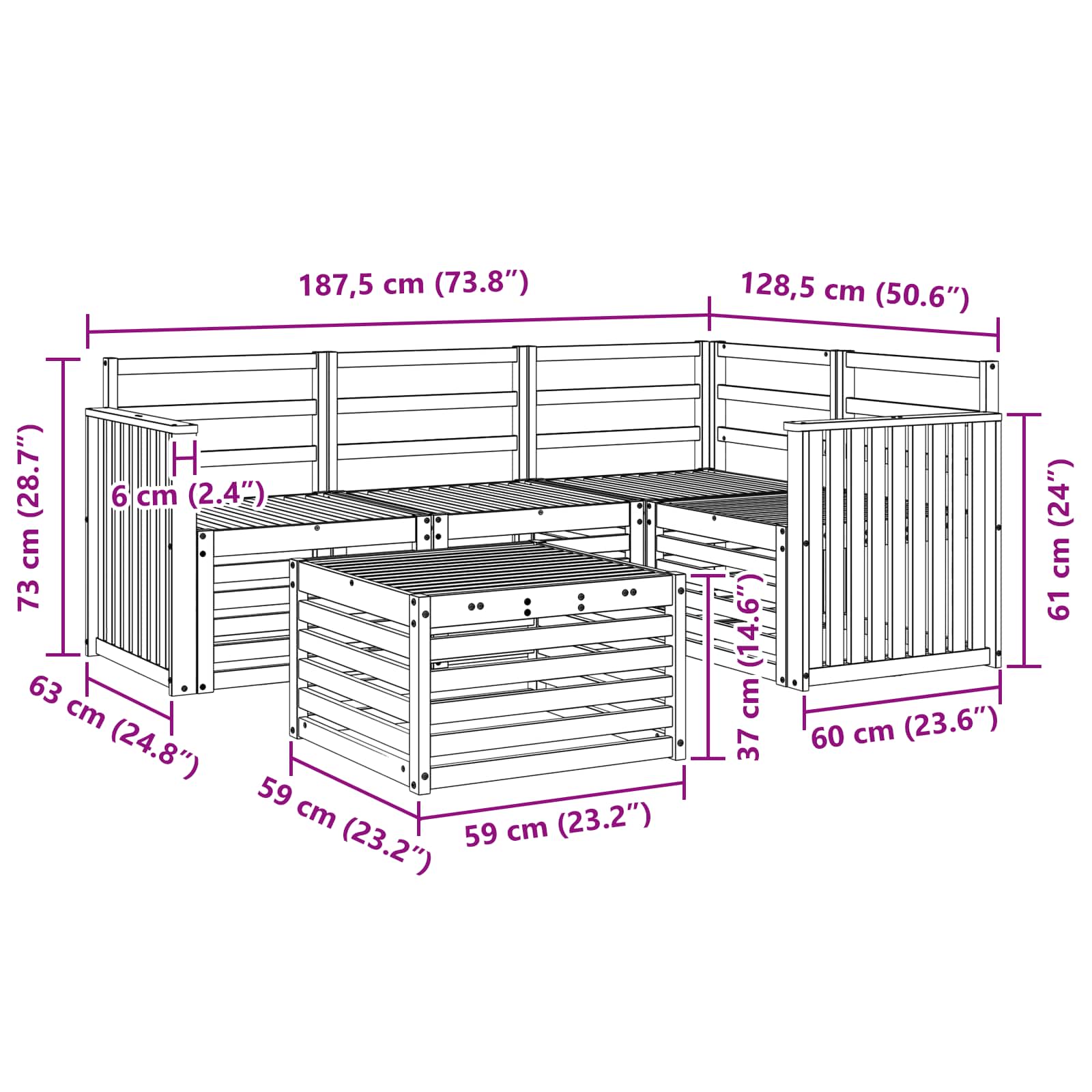 Buiten bankenset 5 pcs Wit 59 x 59 x 37 cm Massief Acaciahout image 8