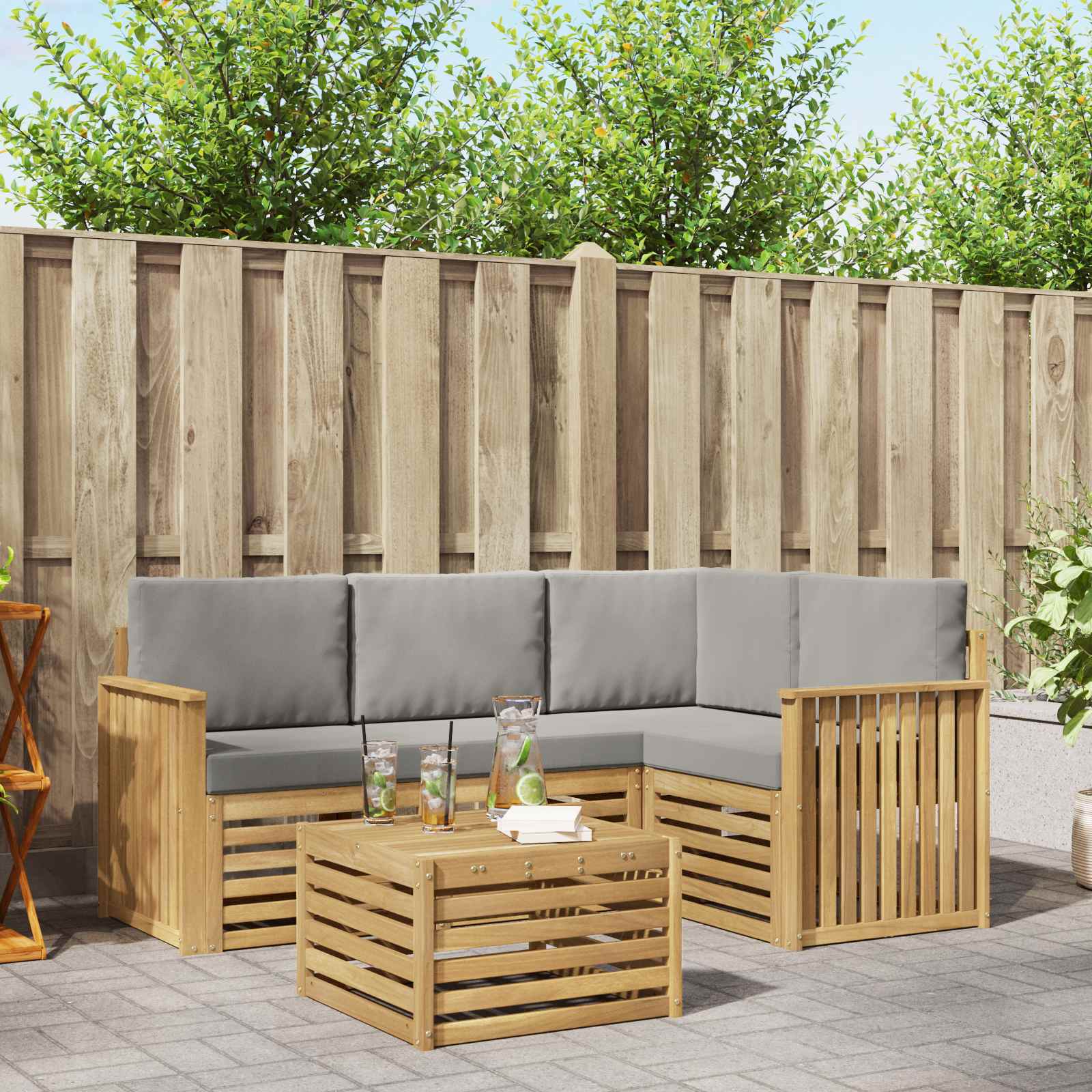 Buiten bankenset 5 pcs Wit en Lichtgrijs 59 x 59 x 37 cm – afbeelding 1