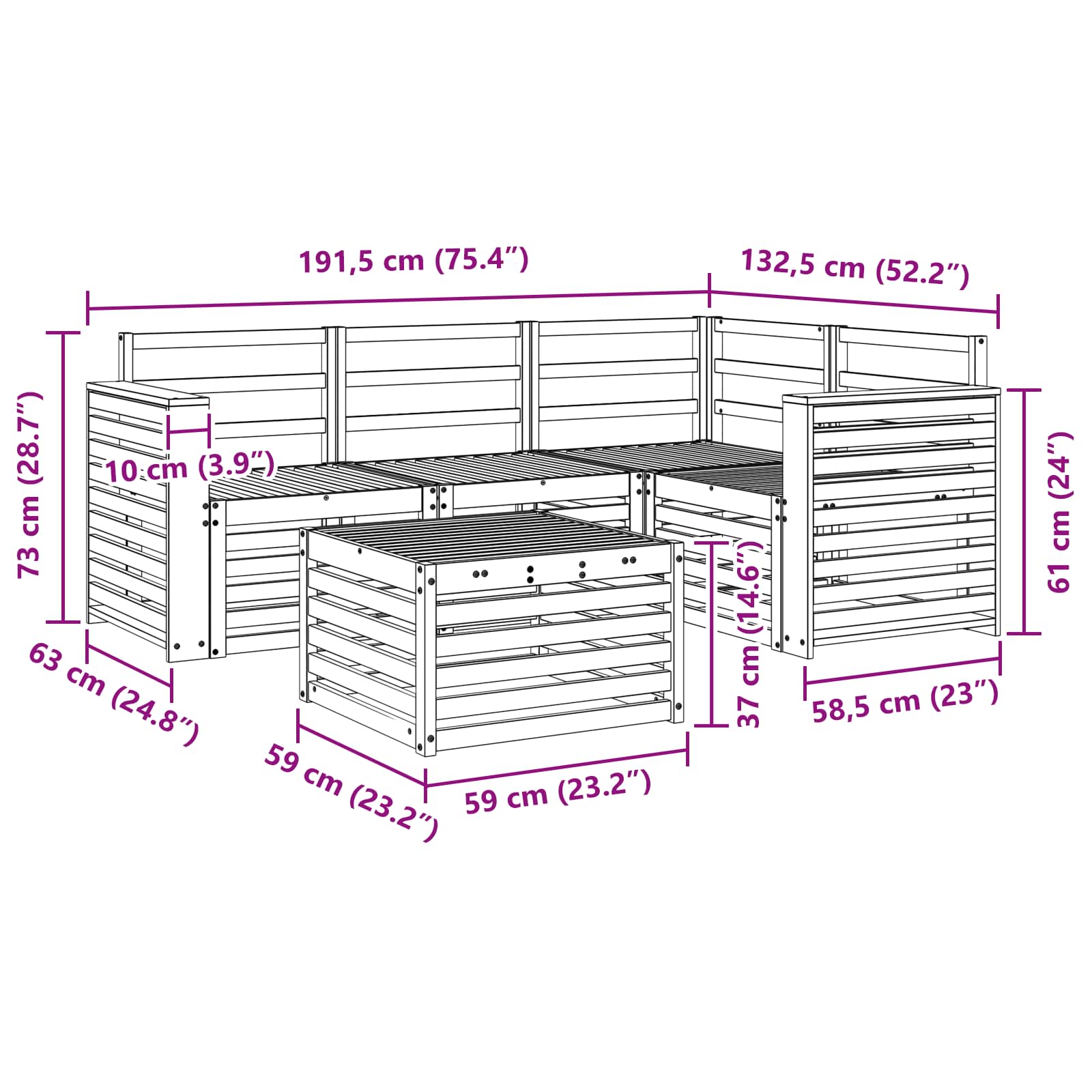 Buiten bankenset 5 pcs Wit 59 x 59 x 37 cm Massief Acaciahout image 8
